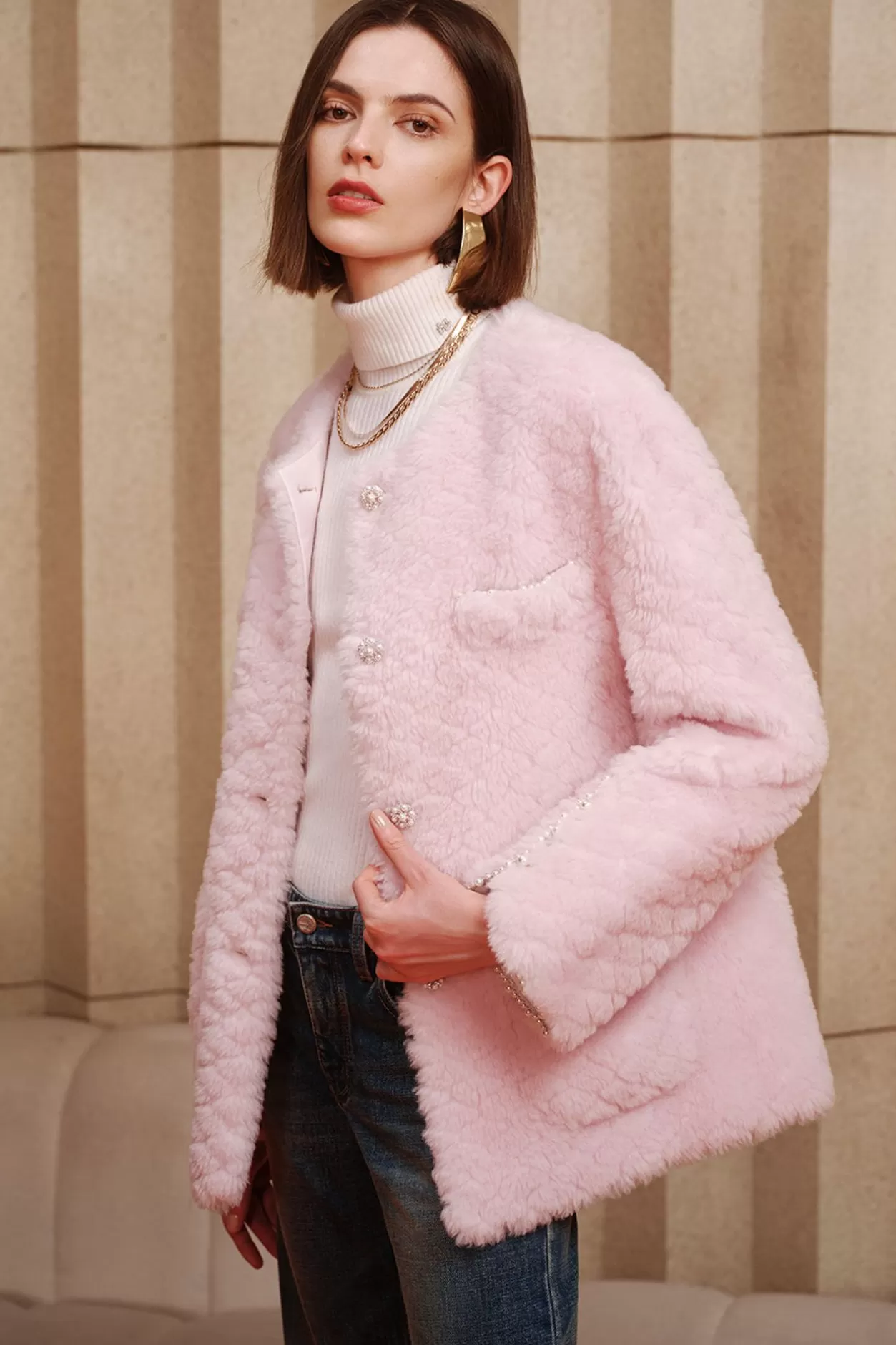 Miss Sixty Elegant Light Pink Wool Coat Baby Pink Clearance