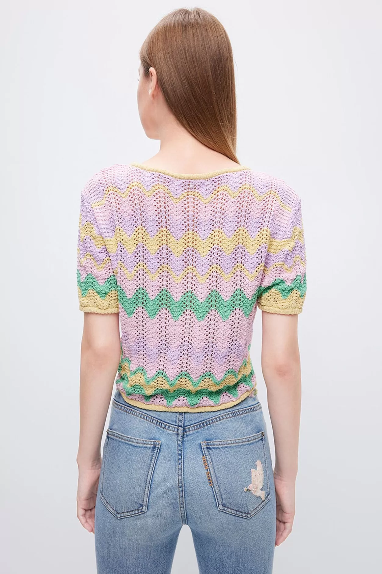 Miss Sixty Ethnic-Inspired Wavy Pattern Short-Sleeve Knit Top Multicolour Flash Sale