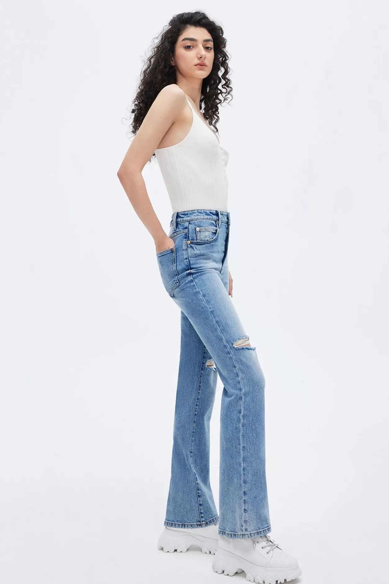 Miss Sixty Flared Denim Jeans With Silk Middle Blue Fashion