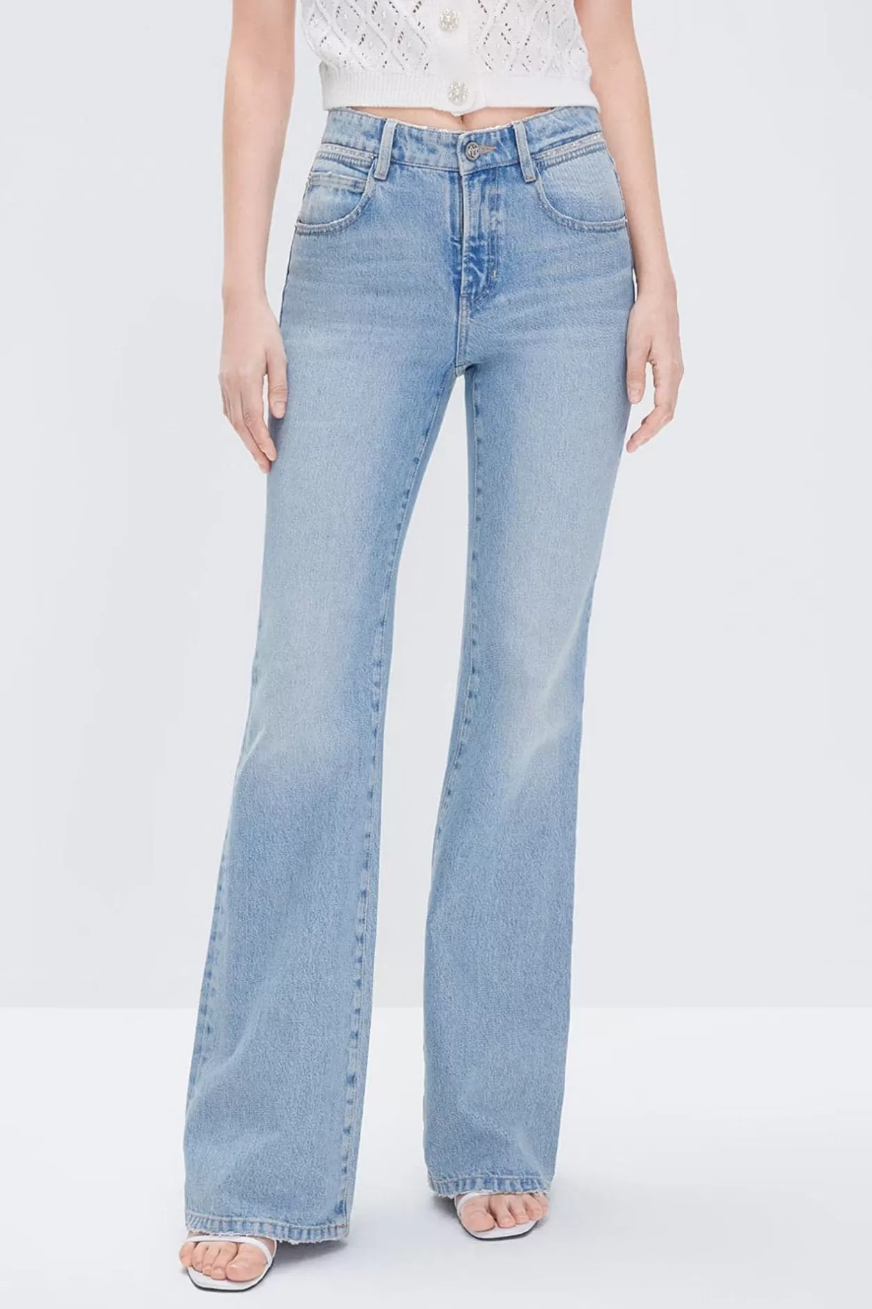 Miss Sixty Flared Jeans With Beaded Embellishment Light Blue Hot