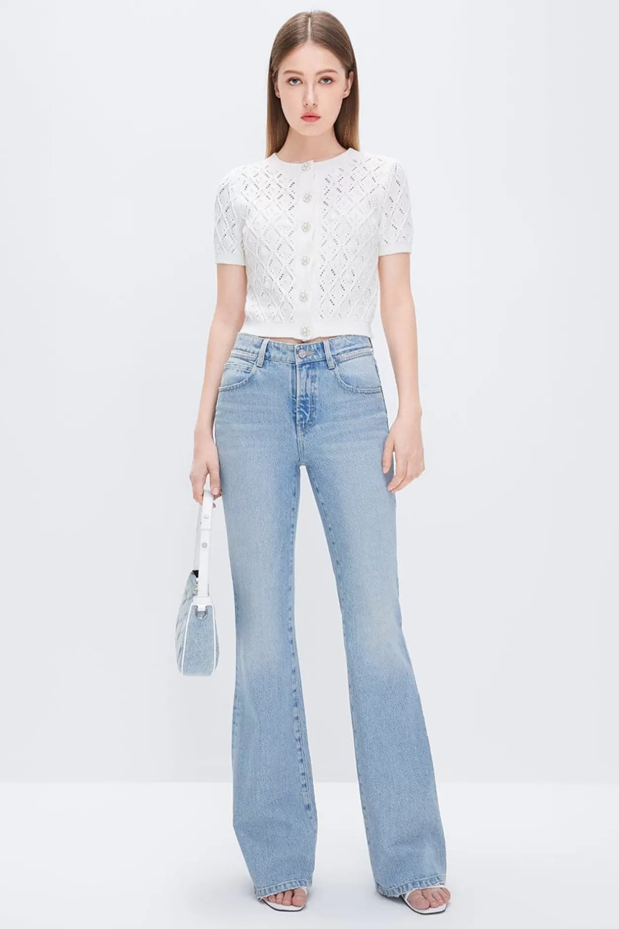 Miss Sixty Flared Jeans With Beaded Embellishment Light Blue Hot