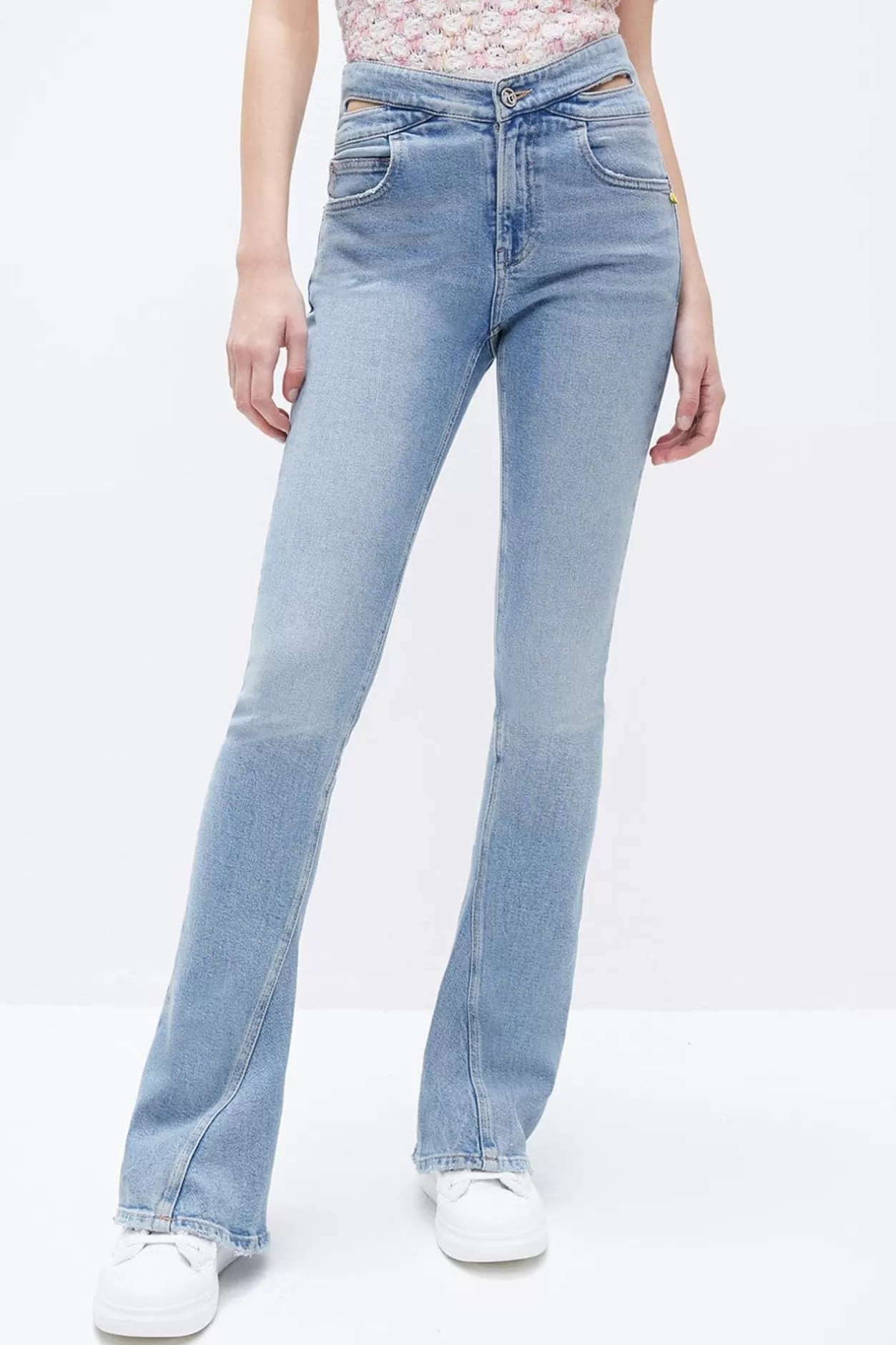 Miss Sixty Flared Jeans With Cut Out In Waistline Light Blue Shop