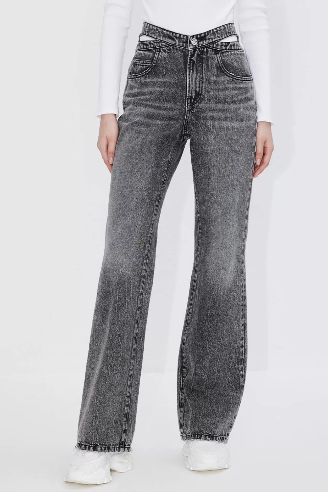 Miss Sixty Flared Jeans With Cut Out Waistband Black Fog Hot