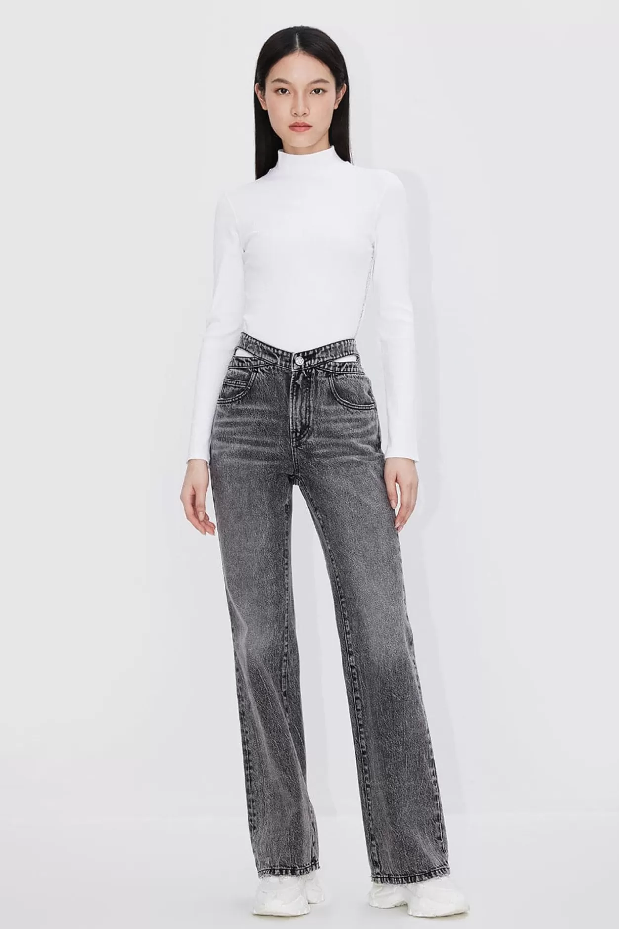 Miss Sixty Flared Jeans With Cut Out Waistband Black Fog Hot