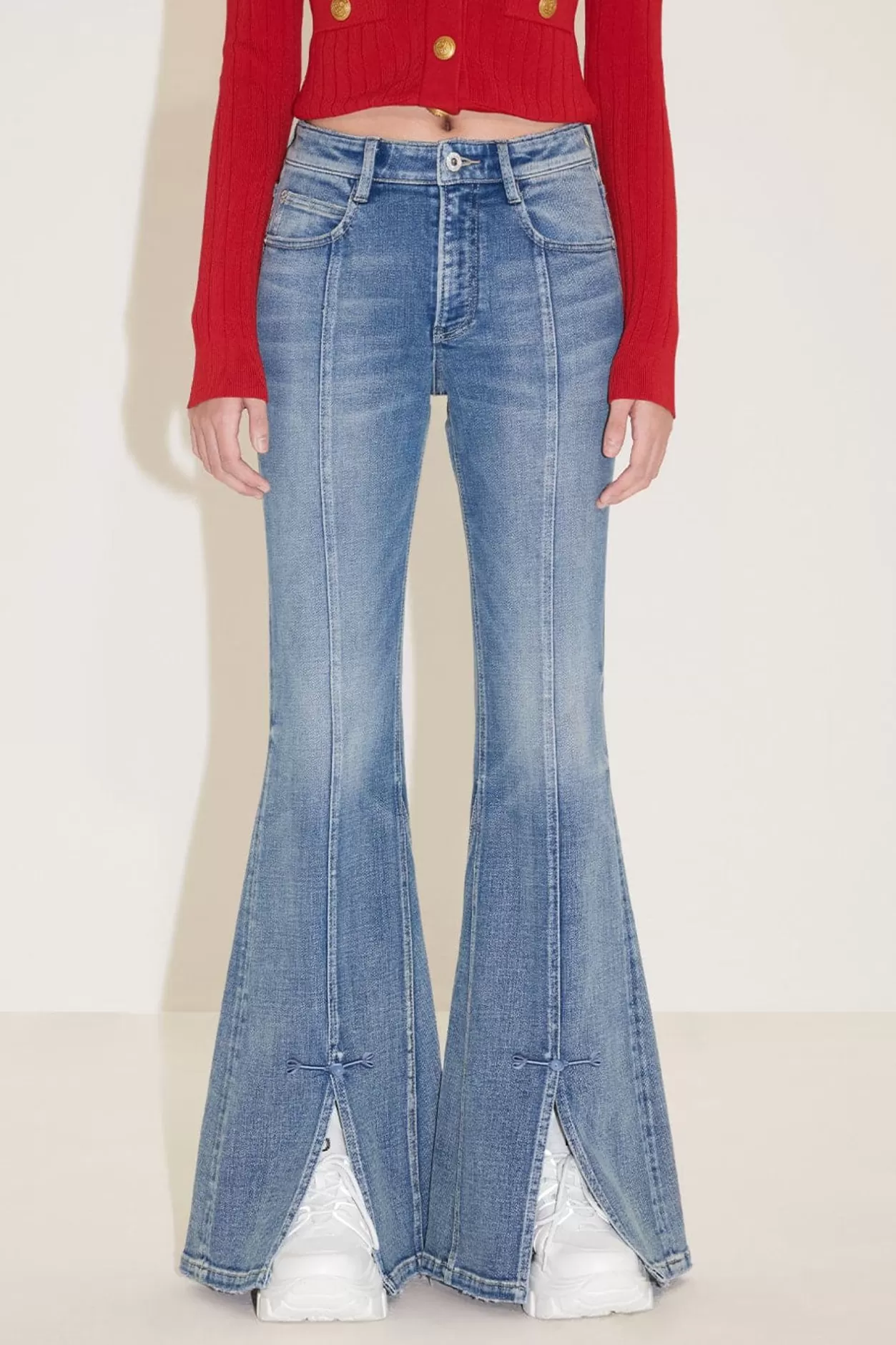 Miss Sixty Flared Jeans With Retro-Style Buckle Middle Blue Fashion