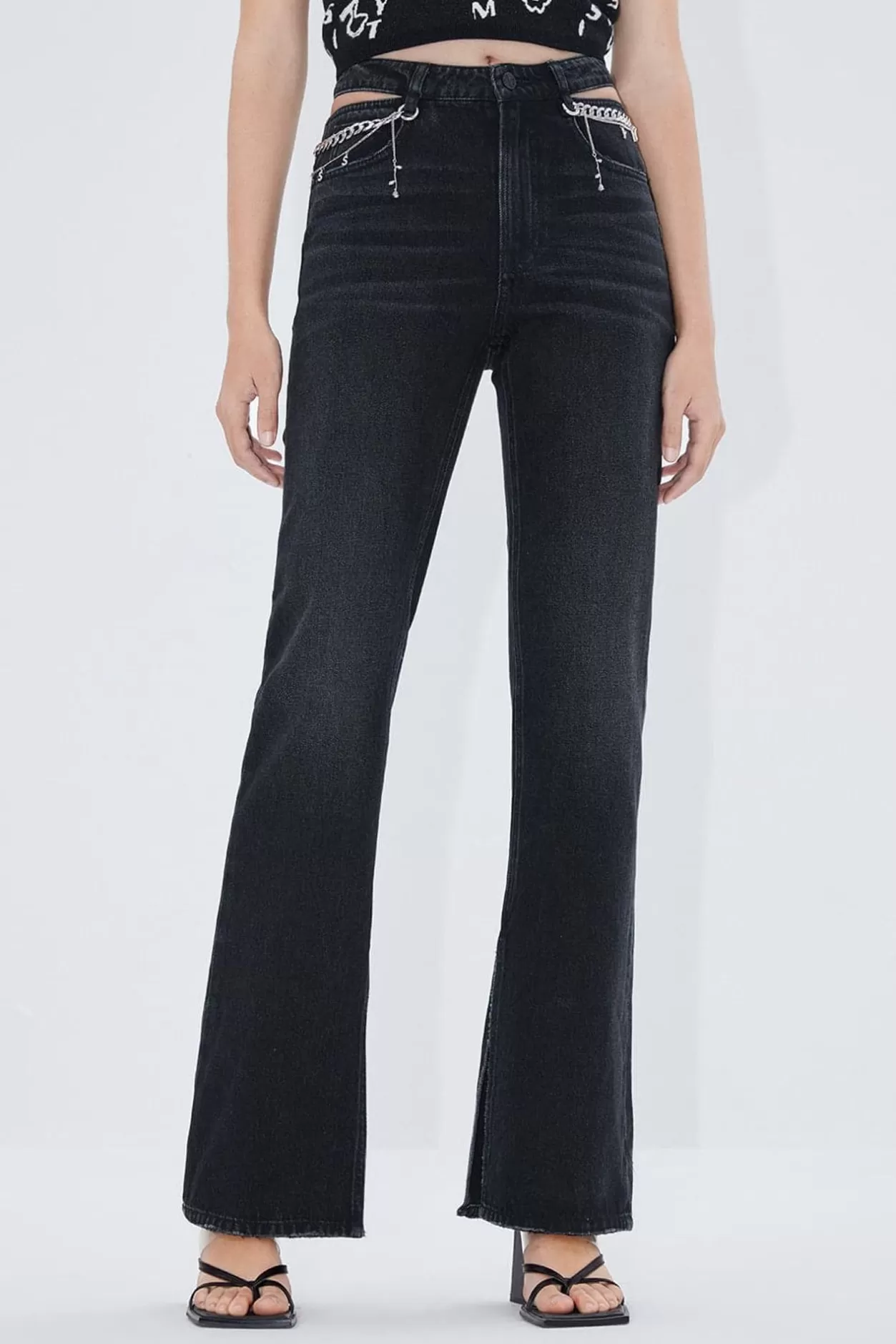 Miss Sixty Flared Jeans With Split Hem Black Hot