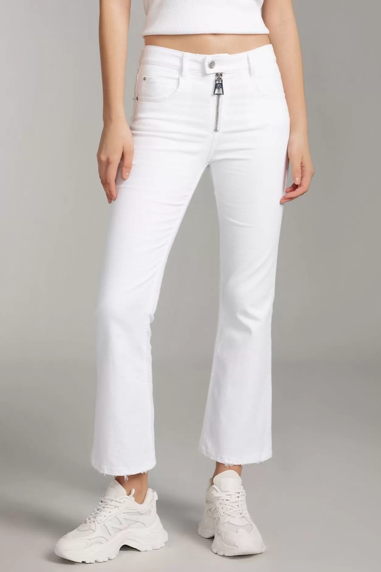 Miss Sixty Flared Jeans With Zippers White Flash Sale