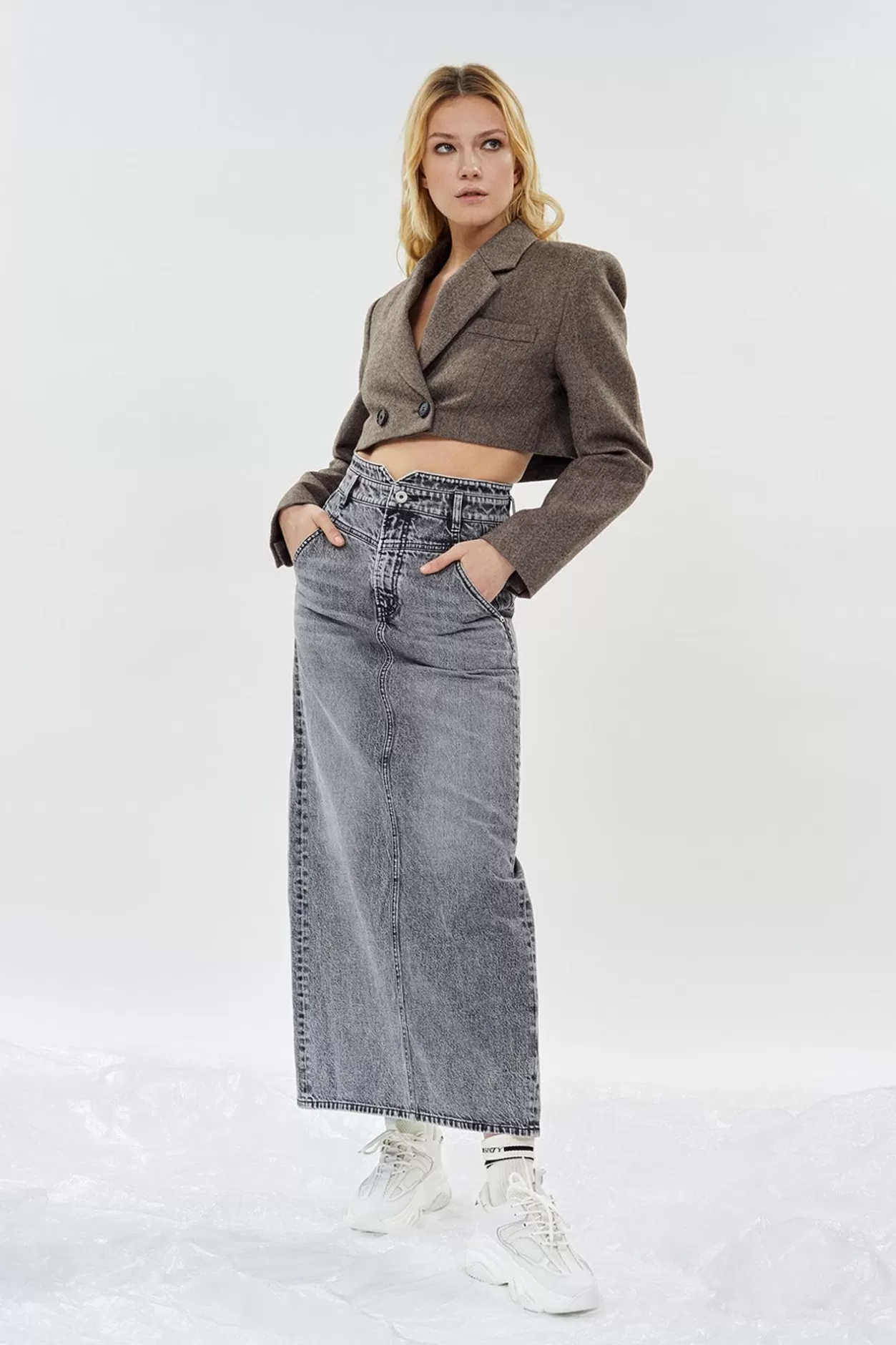 Miss Sixty Gray Denim Slit Skirt Light Grey Flash Sale