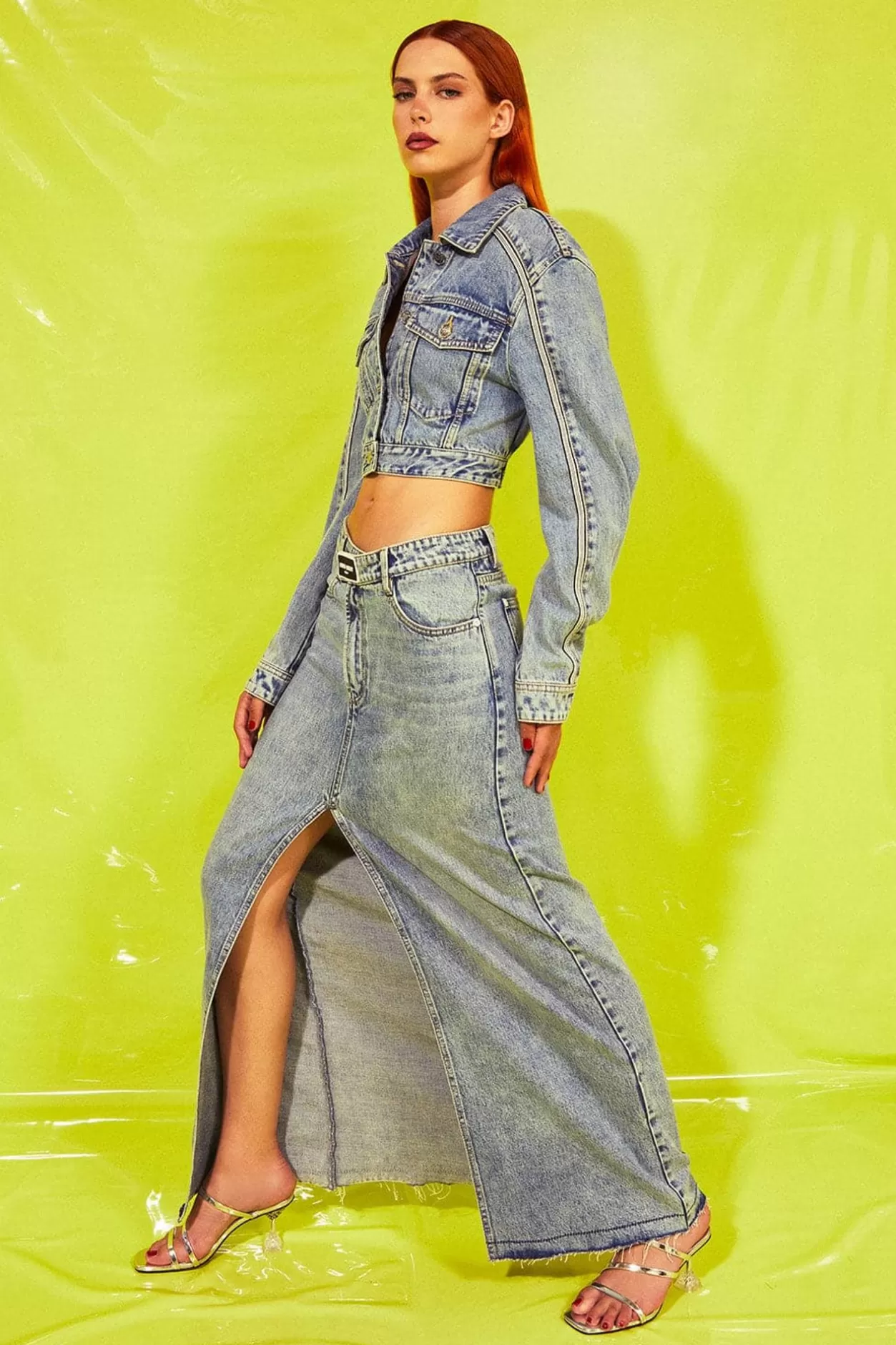 Miss Sixty High Waist Denim Slited Skirt With Asymmetrical Waist Light Blue Clearance