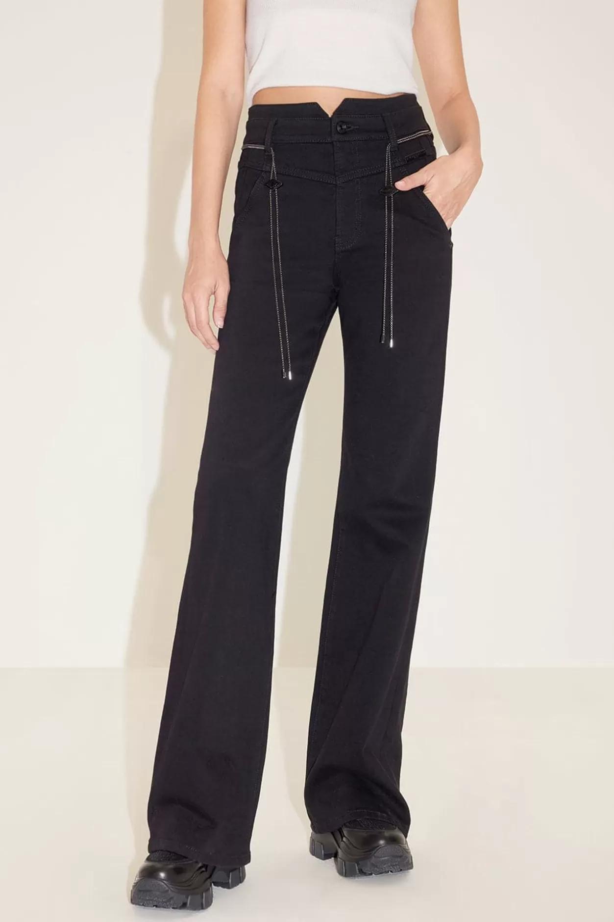 Miss Sixty High Waist Flare Jeans With Waist Chain Black Best