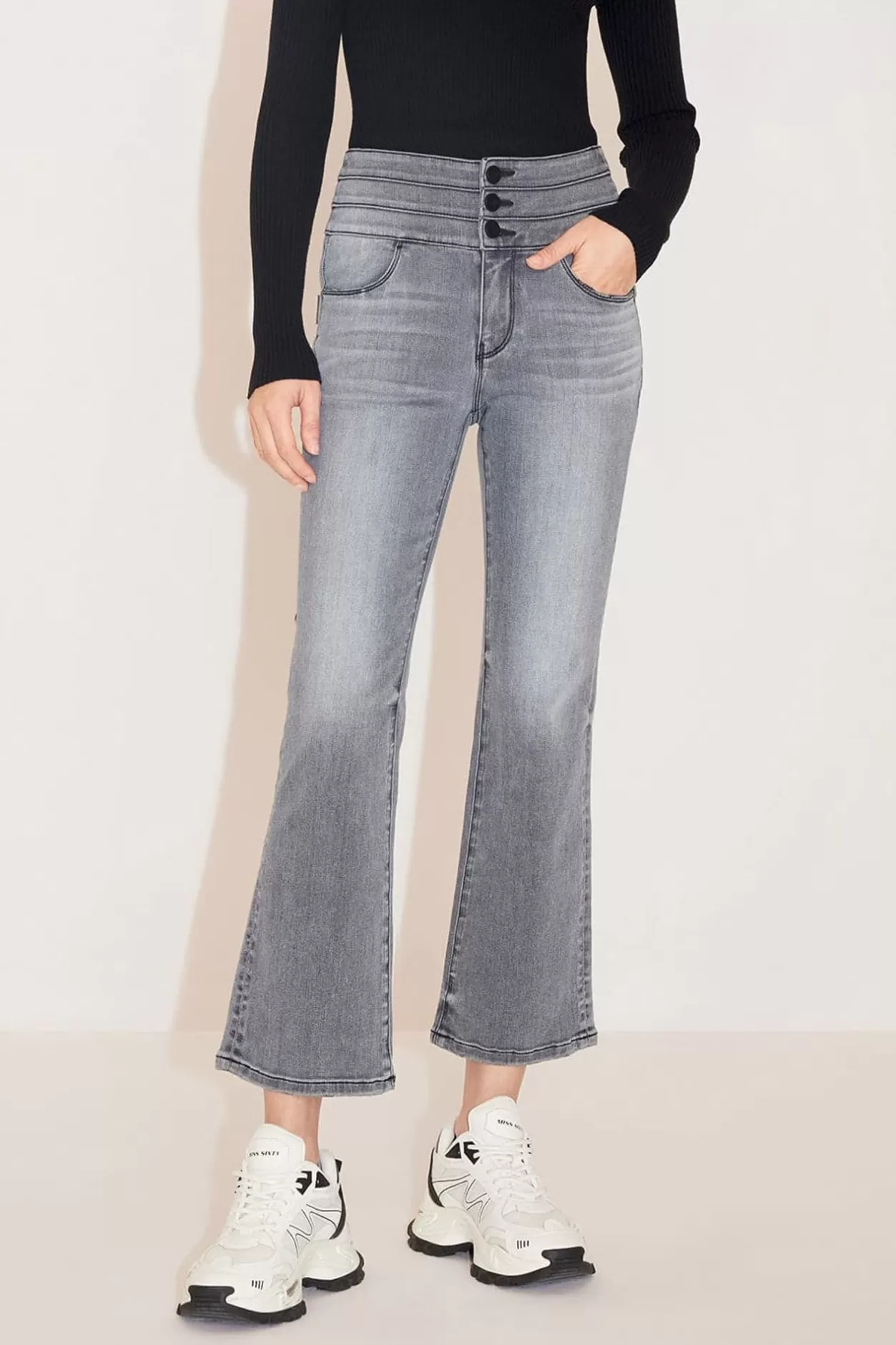 Miss Sixty High Waist Flared Jeans Light Grey Online