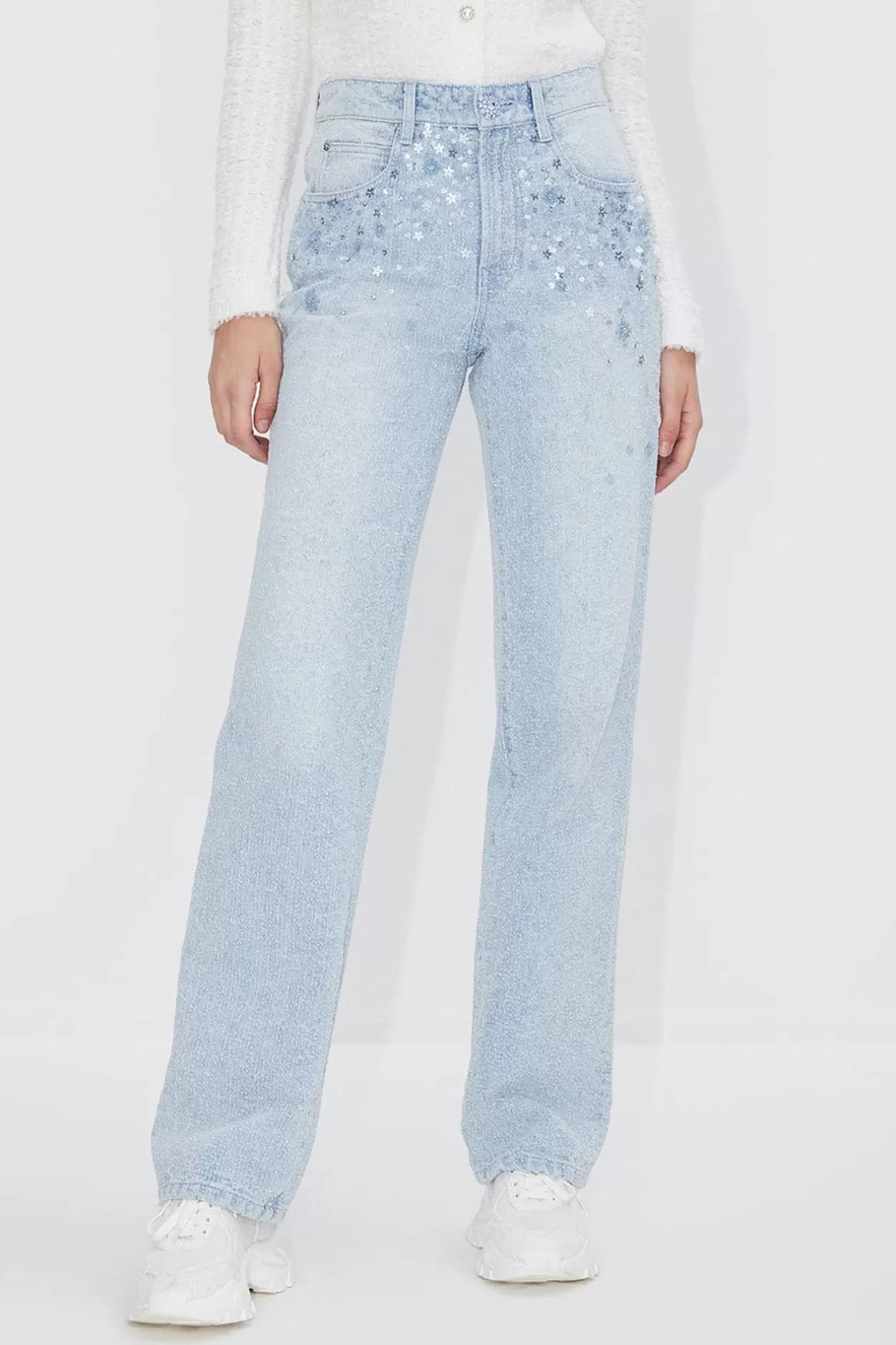 Miss Sixty High Waist Jeans With Beaded Embellishment Light Blue Best Sale