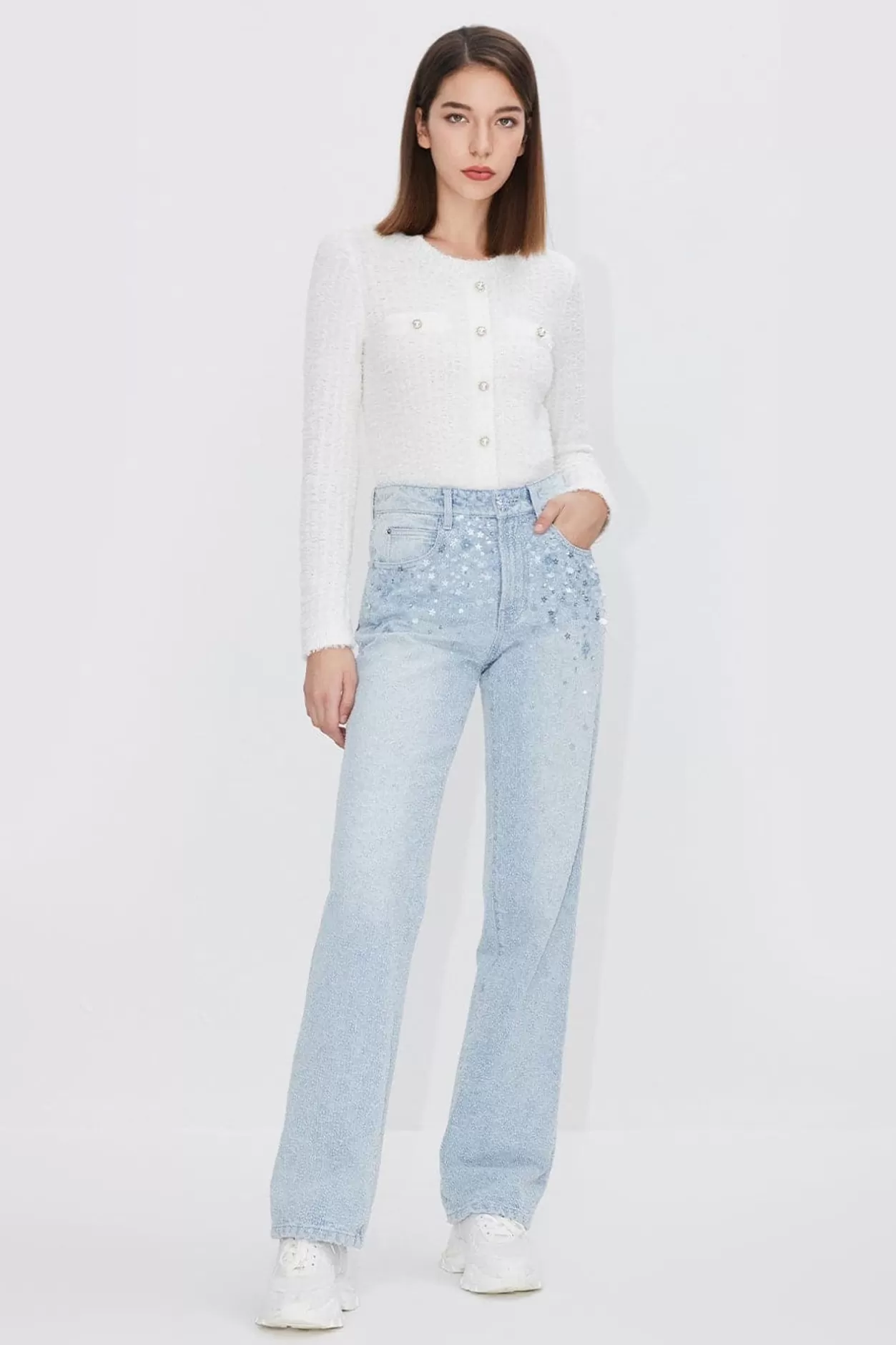 Miss Sixty High Waist Jeans With Beaded Embellishment Light Blue Best Sale