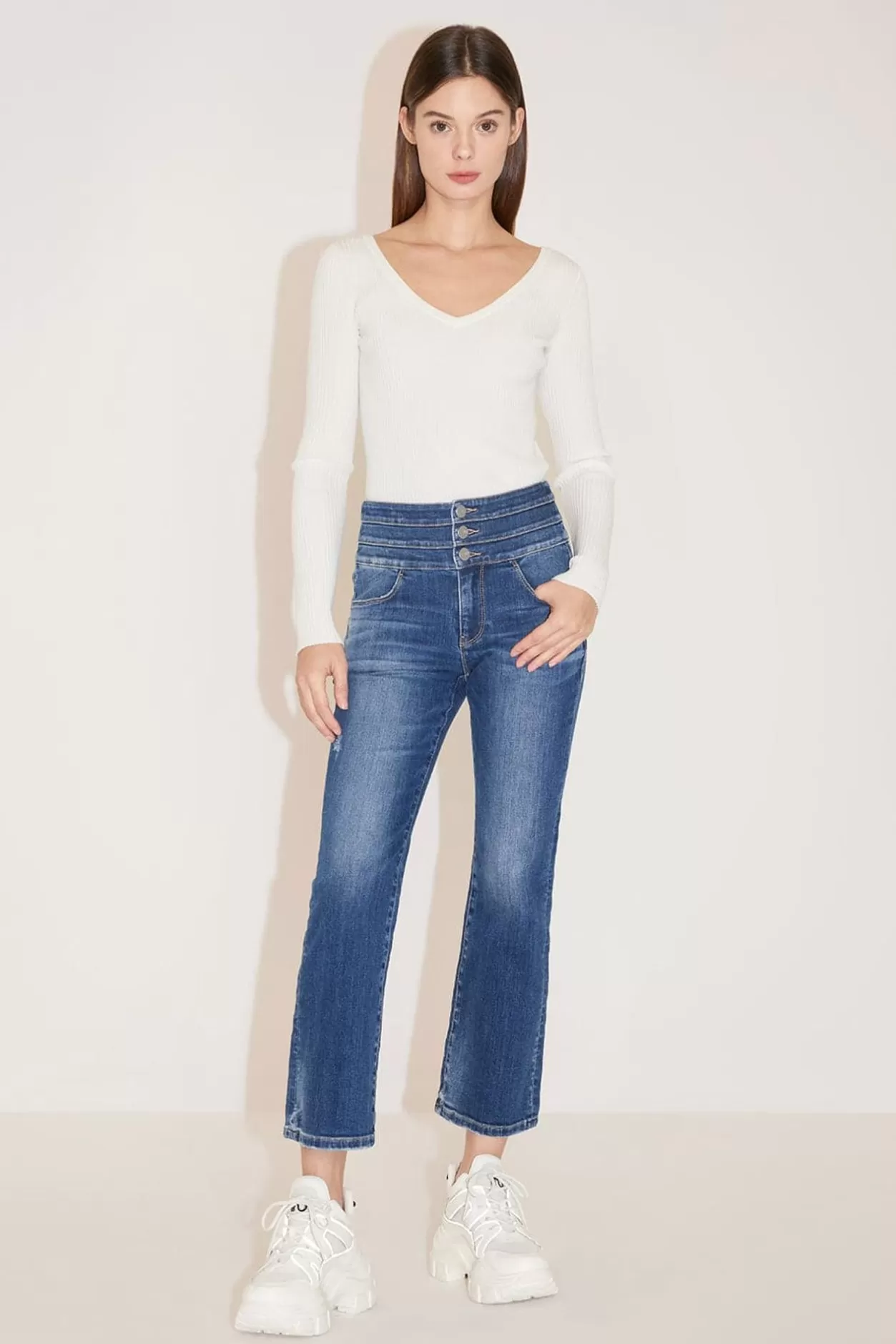 Miss Sixty High Waist Ripped Flared Jeans Dark Blue Online