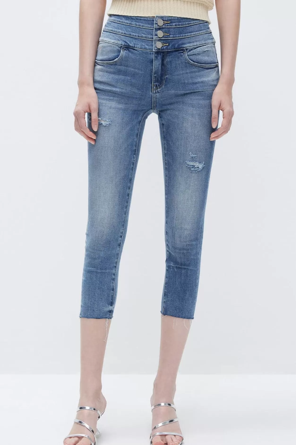 Miss Sixty High Waist Ripped Jeans With Silk Light Blue Clearance