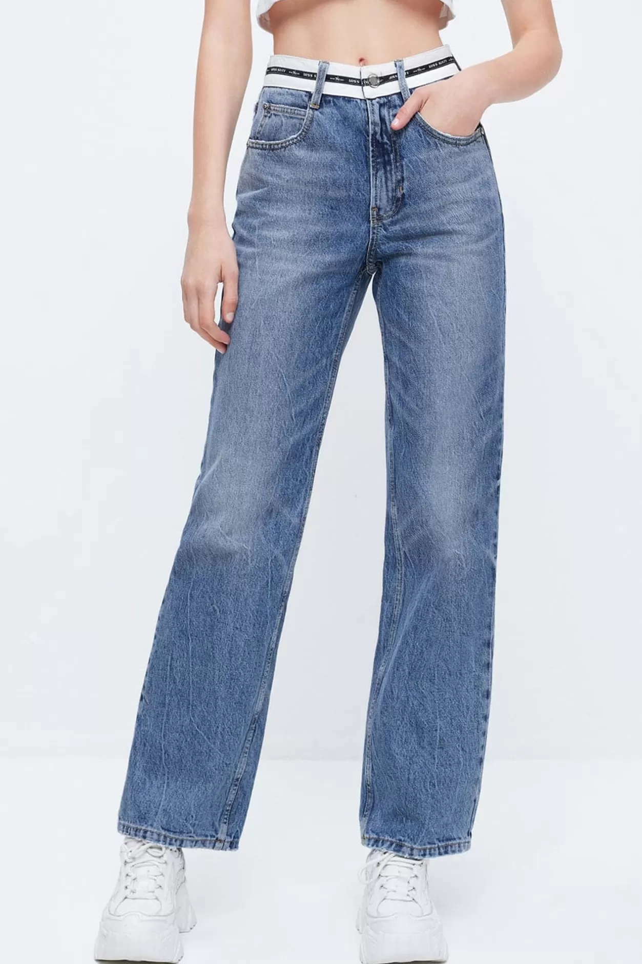 Miss Sixty High Waist Straight Fit Jeans With Patchwork Middle Blue Best Sale