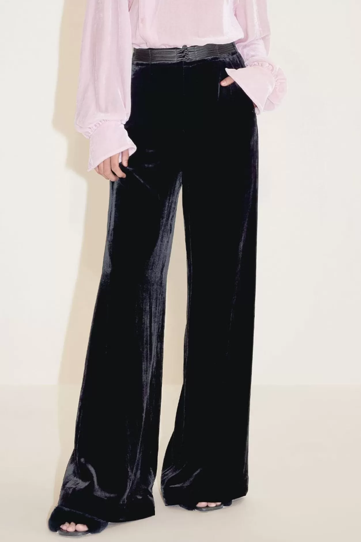 Miss Sixty High Waist Velvet Wide Leg Pants With Buckle Black Outlet