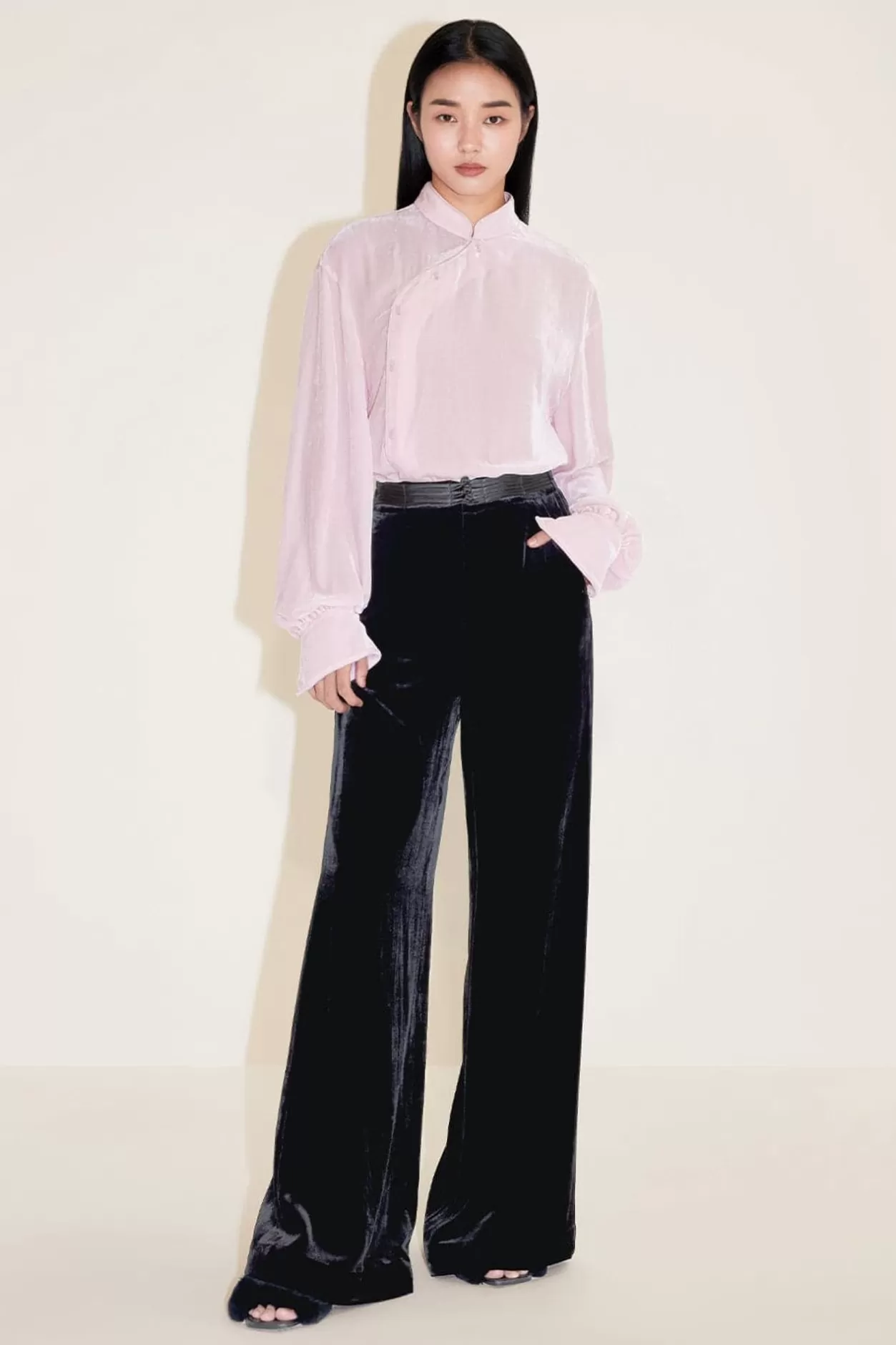 Miss Sixty High Waist Velvet Wide Leg Pants With Buckle Black Outlet