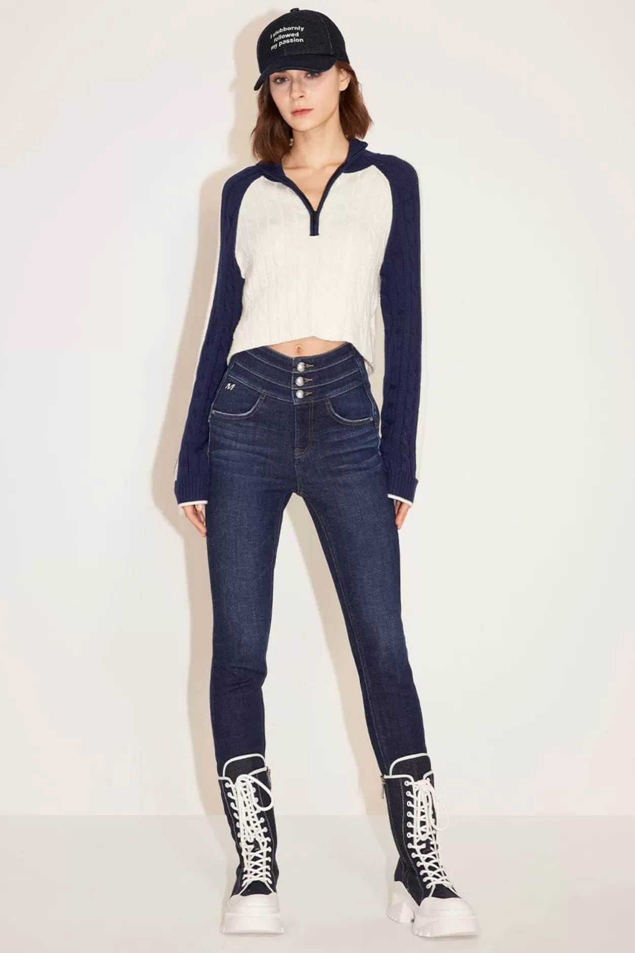 Miss Sixty High-Waist Fleece-Lined Slim-Fit Denim Jeans Deep Blue Online