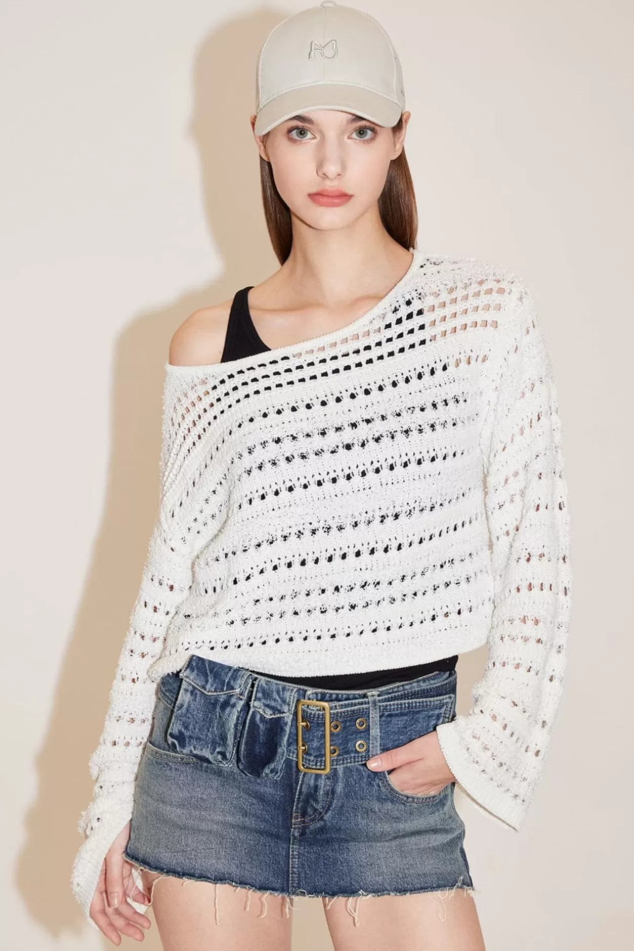 Miss Sixty Holiday Round Neck Hollow Woolen Knit Top White Sale