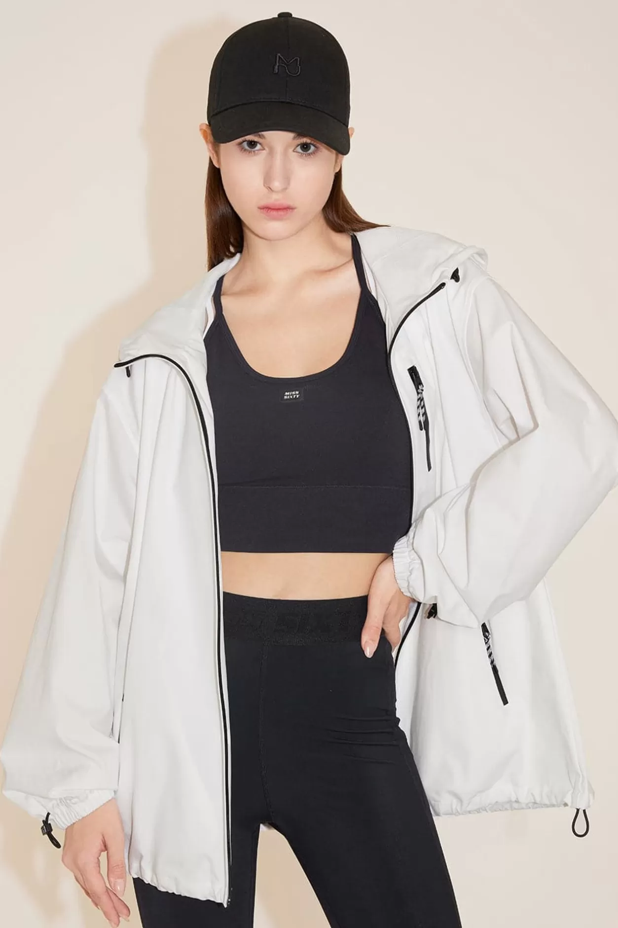 Miss Sixty Hooded Loose Fit Sporty Windbreaker Jacket White Cheap