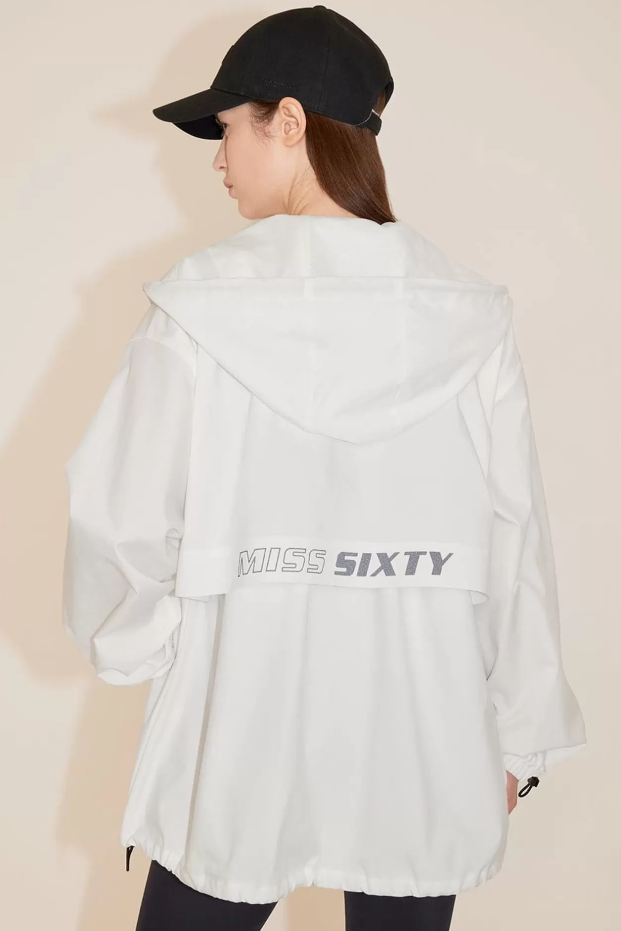 Miss Sixty Hooded Loose Fit Sporty Windbreaker Jacket White Cheap