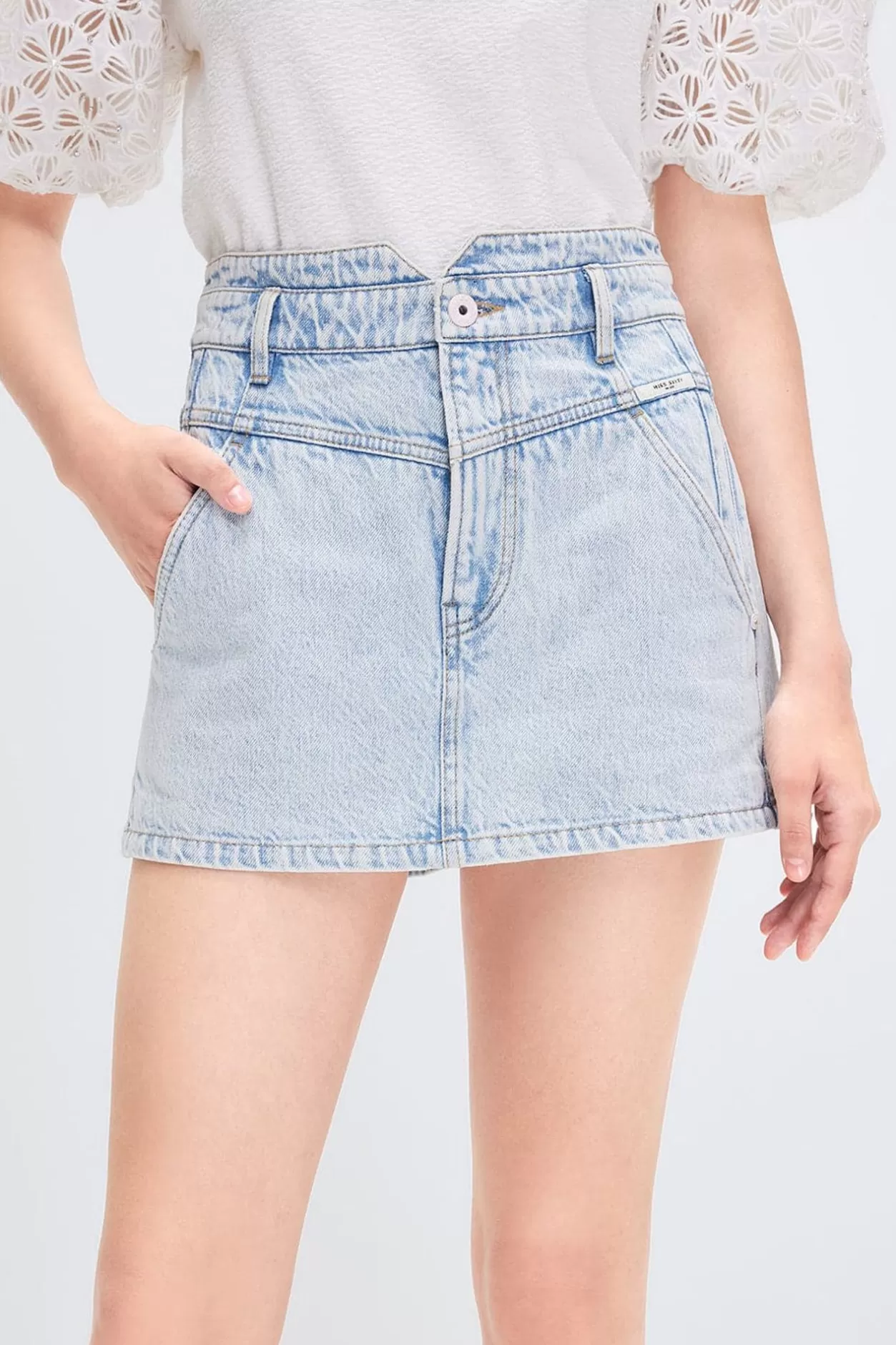 Miss Sixty Linen Blend High Waist Denim Shorts Light Blue Store