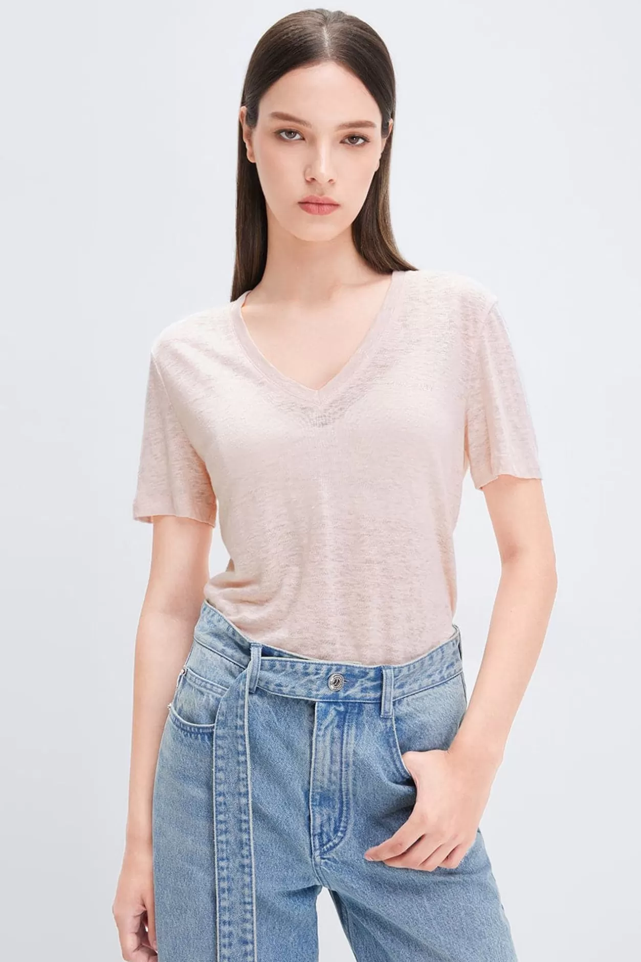 Miss Sixty Linen V-Neck T-Shirt Outlet