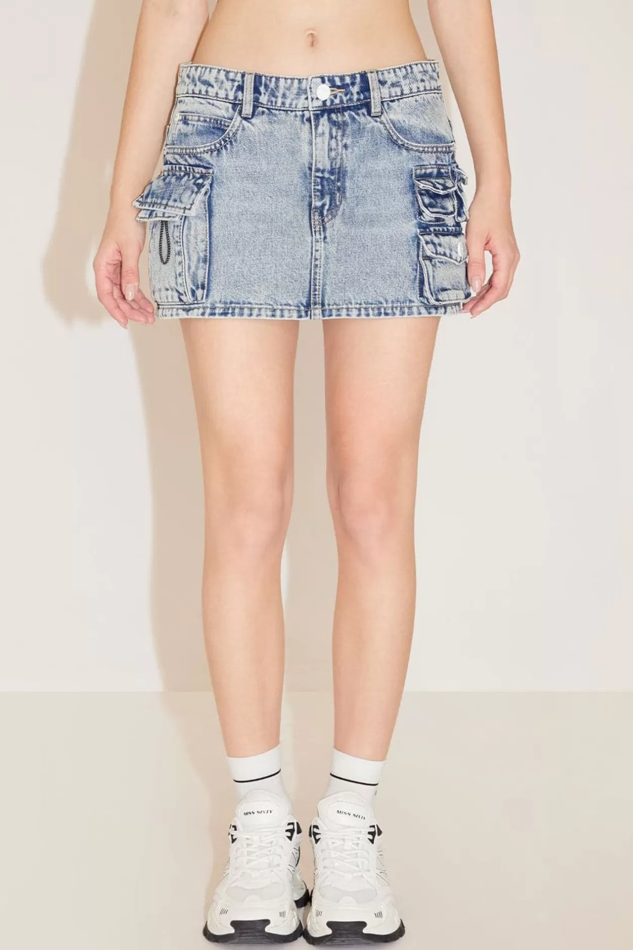 Miss Sixty Low Rise Cargo Style Denim Skirt Grey Blue Online