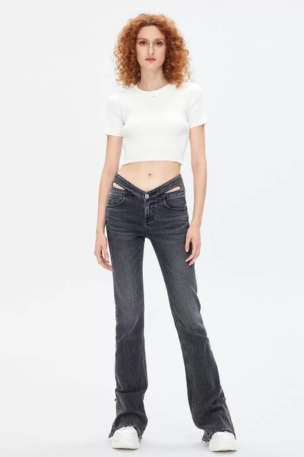 Miss Sixty Low-Rise Bootcut Jeans With Wool Blend Black Fog Discount