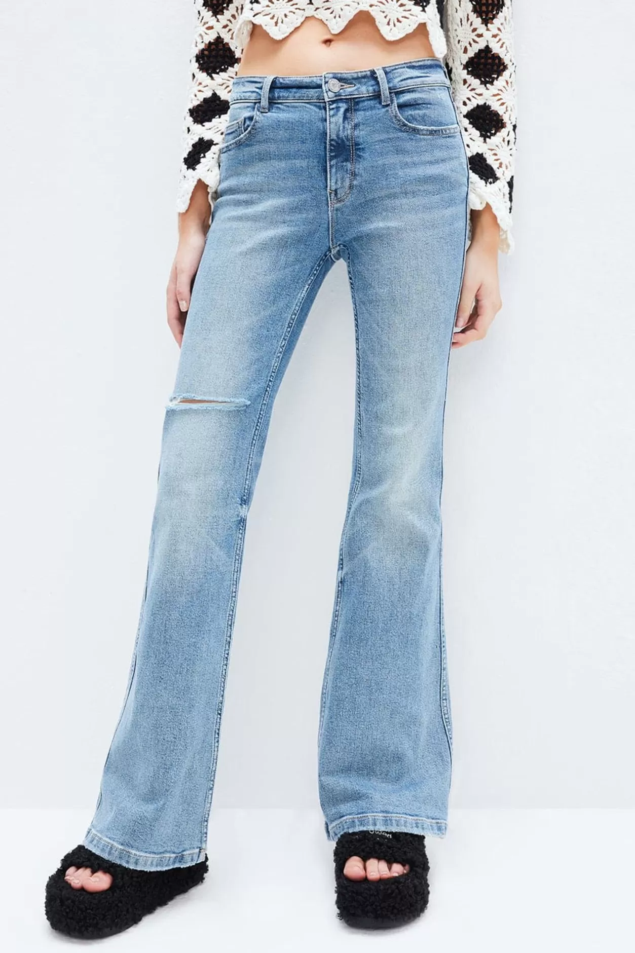 Miss Sixty Low-Rise Ripped Slim Fit Bootcut Jeans Middle Blue Best Sale