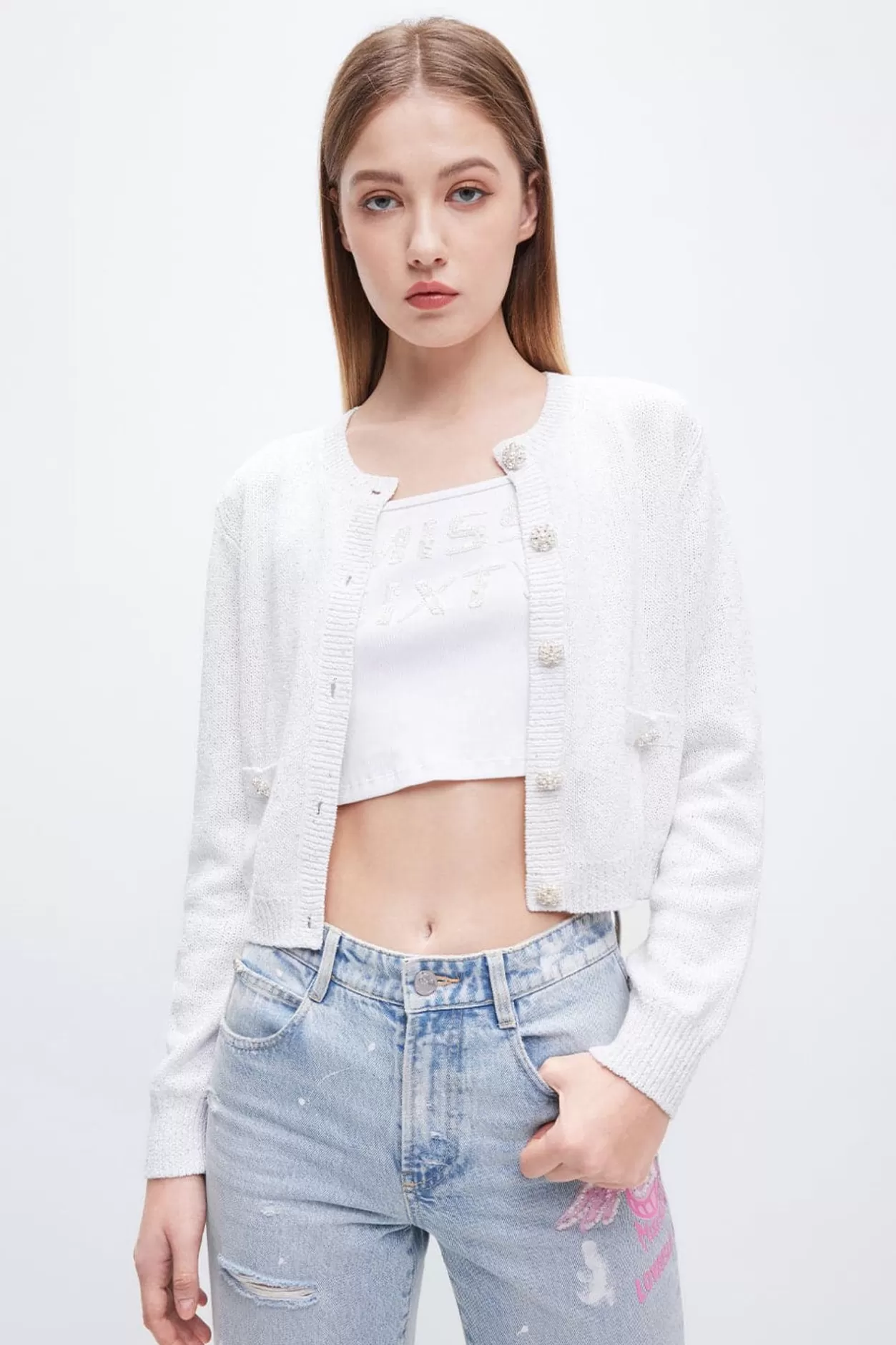 Miss Sixty X Andre Saraiva Capsule Collection Knit Cardigan White New