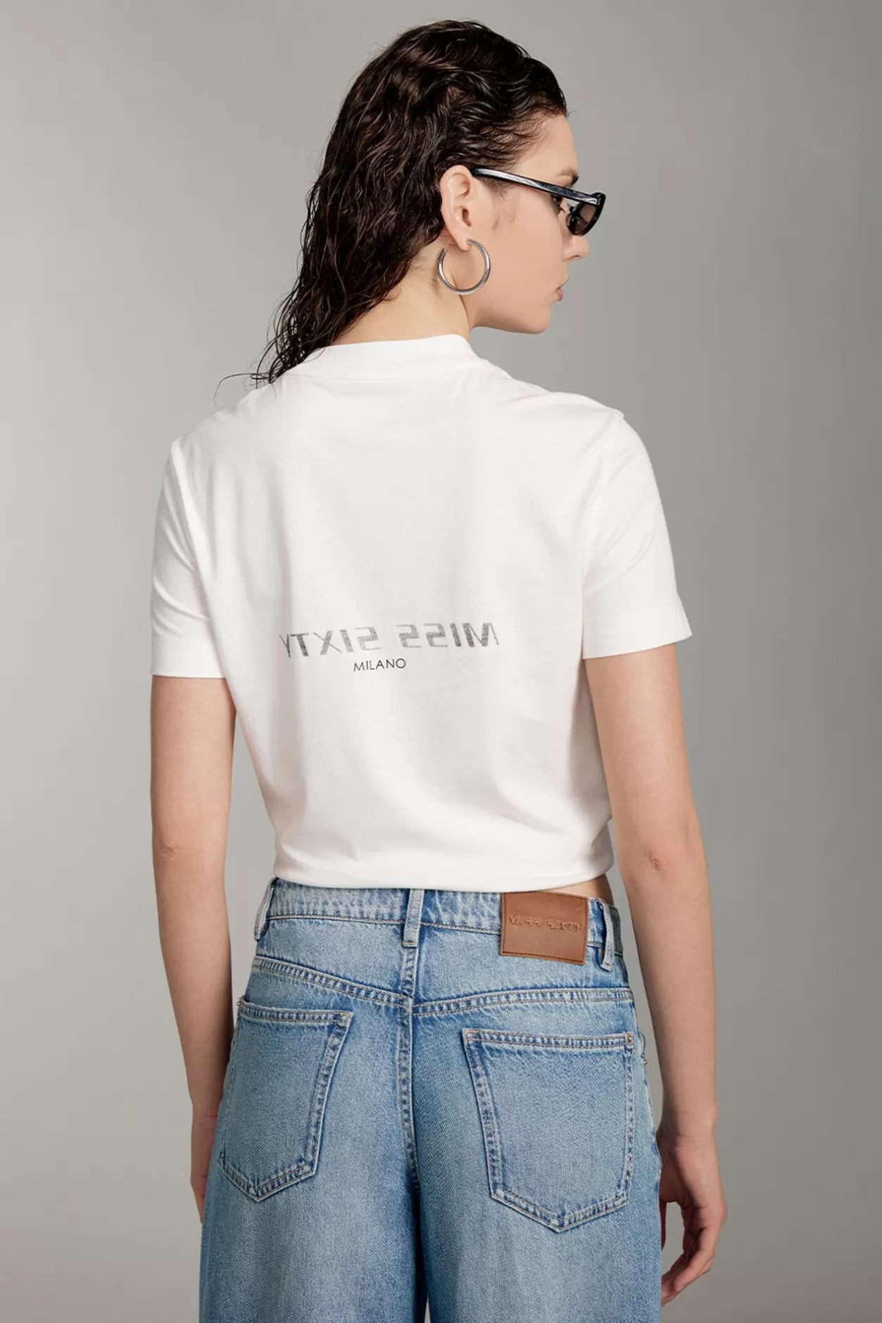 Miss Sixty Mock Turtleneck Embroidered T-Shirt Fashion