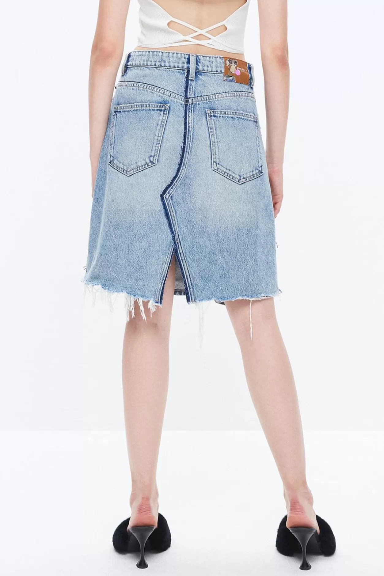 Miss Sixty Nft Capsule Asymmetrical Slit Cotton Denim Skirt Light Blue New