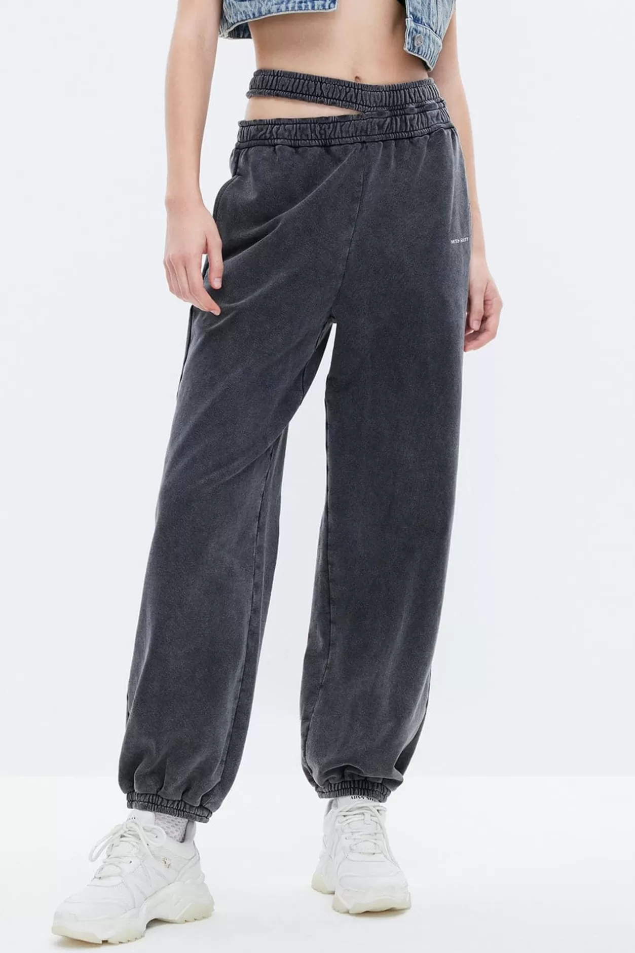 Miss Sixty Nft Capsule Black And Gray Double Waistband Trouser Black Fog Cheap