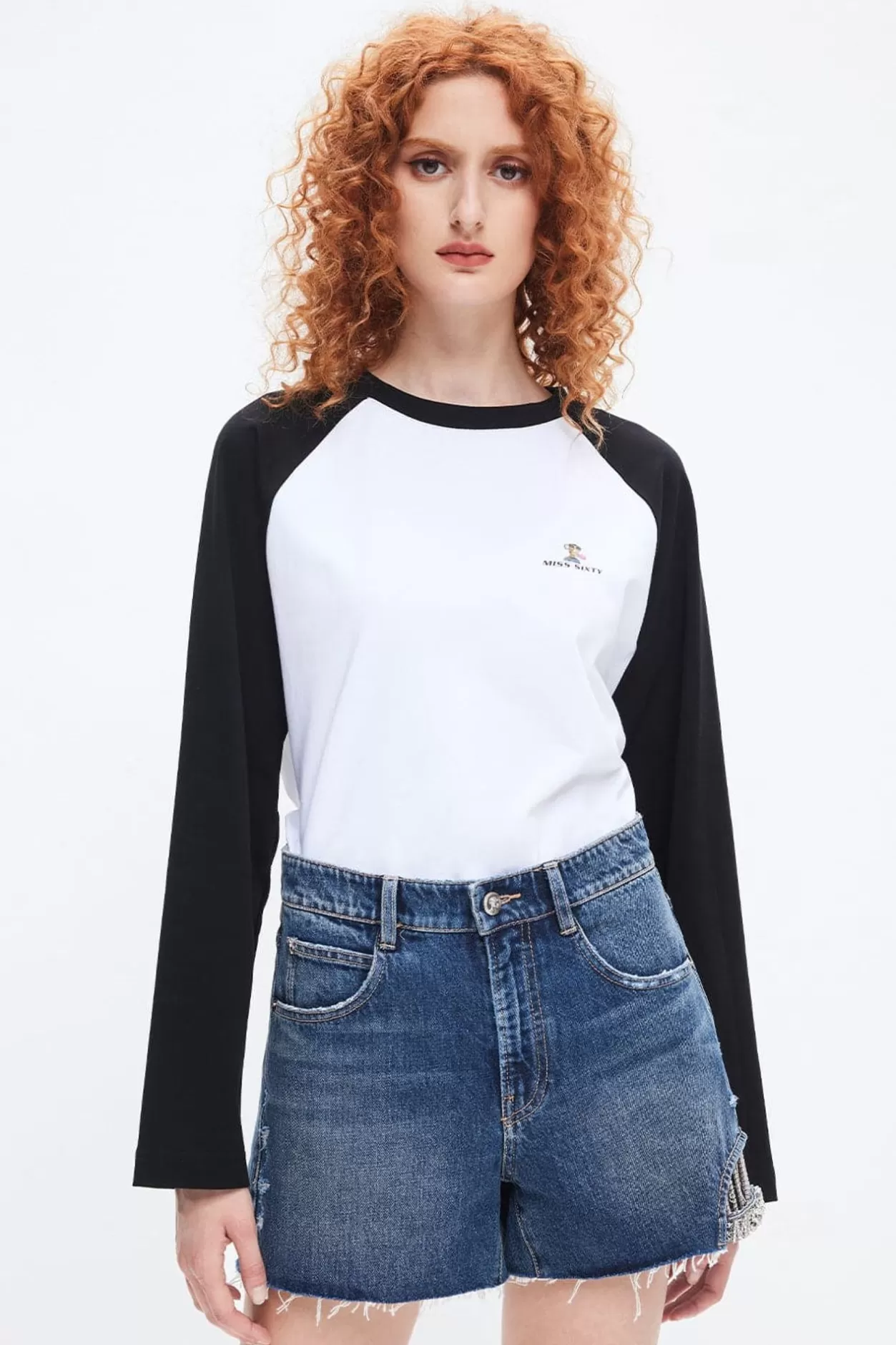 Miss Sixty Nft Capsule Black And White Contrasting Long Sleeves T-Shirt Bright White Flash Sale