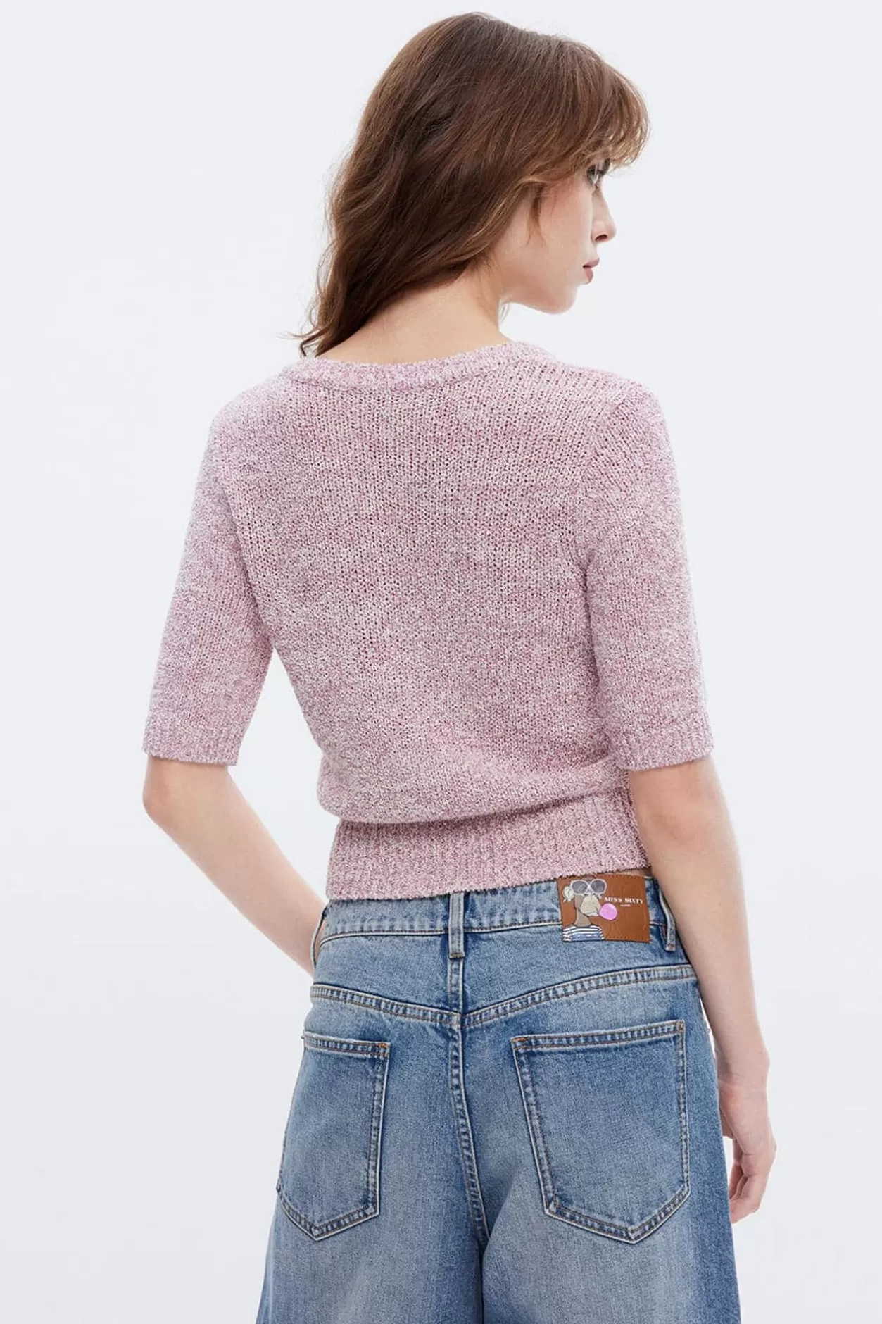 Miss Sixty Nft Capsule Elegance V-Neck Cropped Fancy Wool Knitwear Rose Clearance