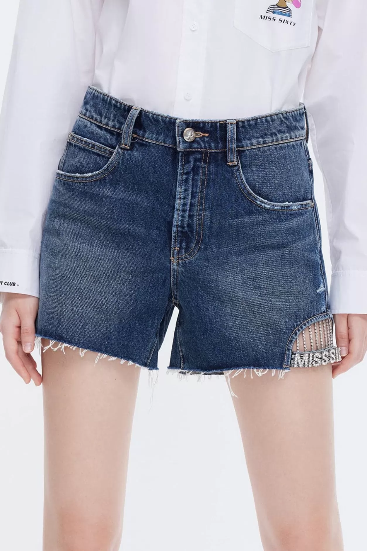 Miss Sixty Nft Capsule Hollow Design Denim Shorts Deep Blue Cheap