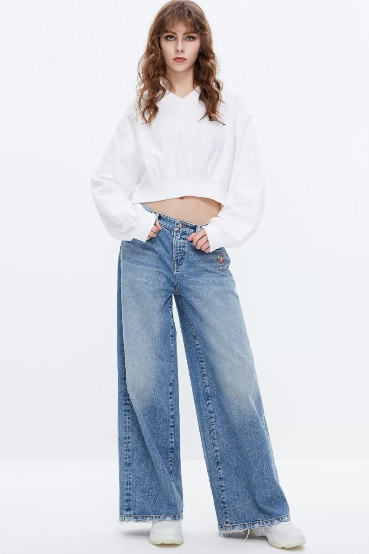 Miss Sixty Nft Capsule Wide Leg Jeans With Cartoon Graphic Light Blue Best Sale