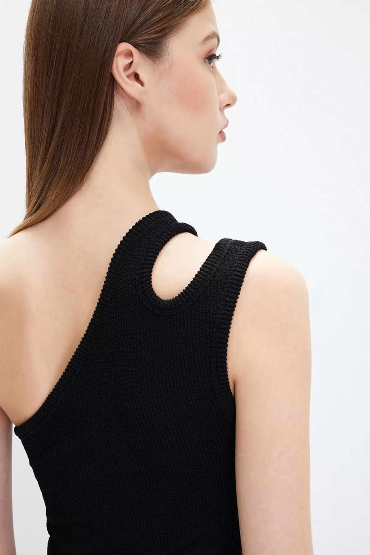 Miss Sixty One Shoulder Elastic Rib Top Black Fashion