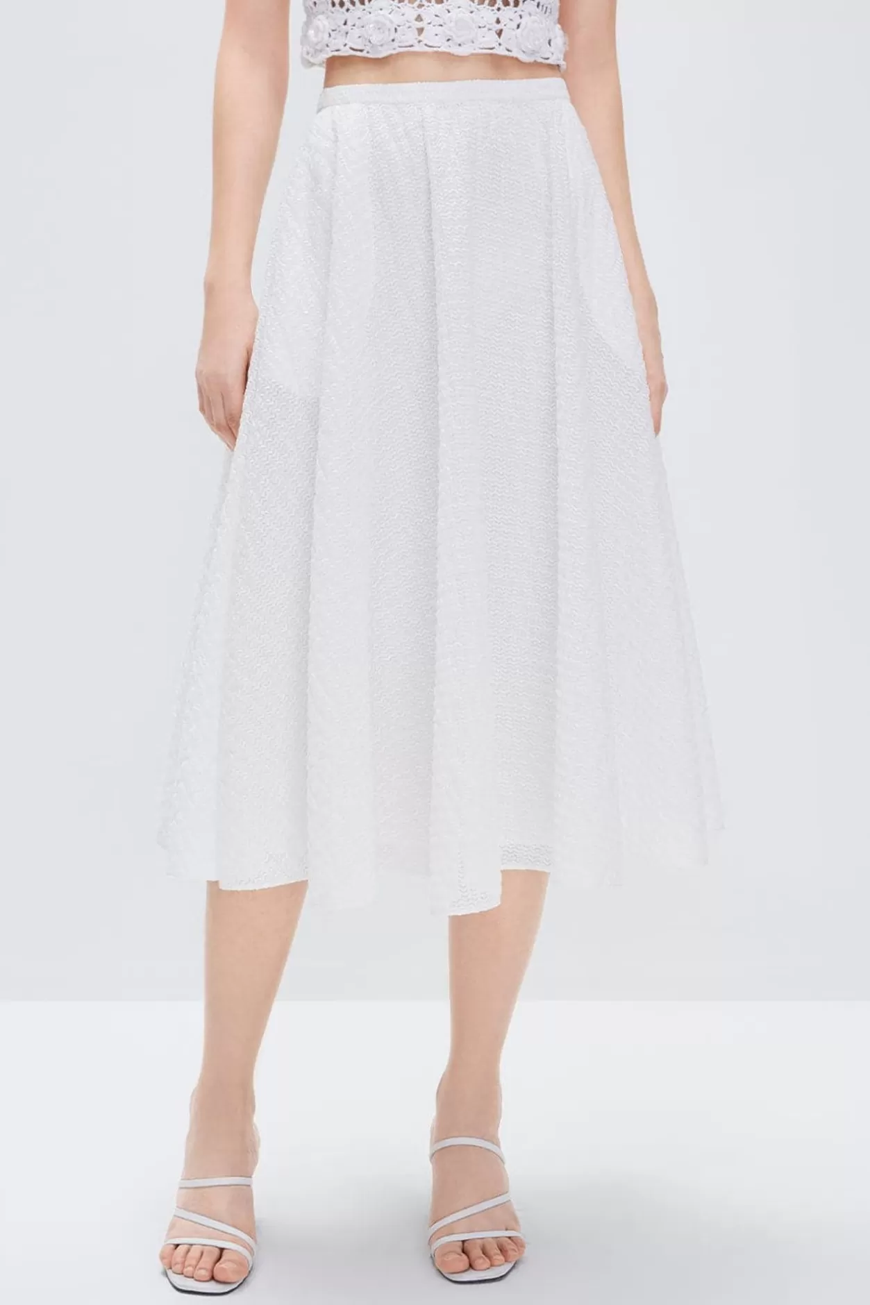 Miss Sixty Pleated Dress With Jacquard Ruffles Bright White Discount