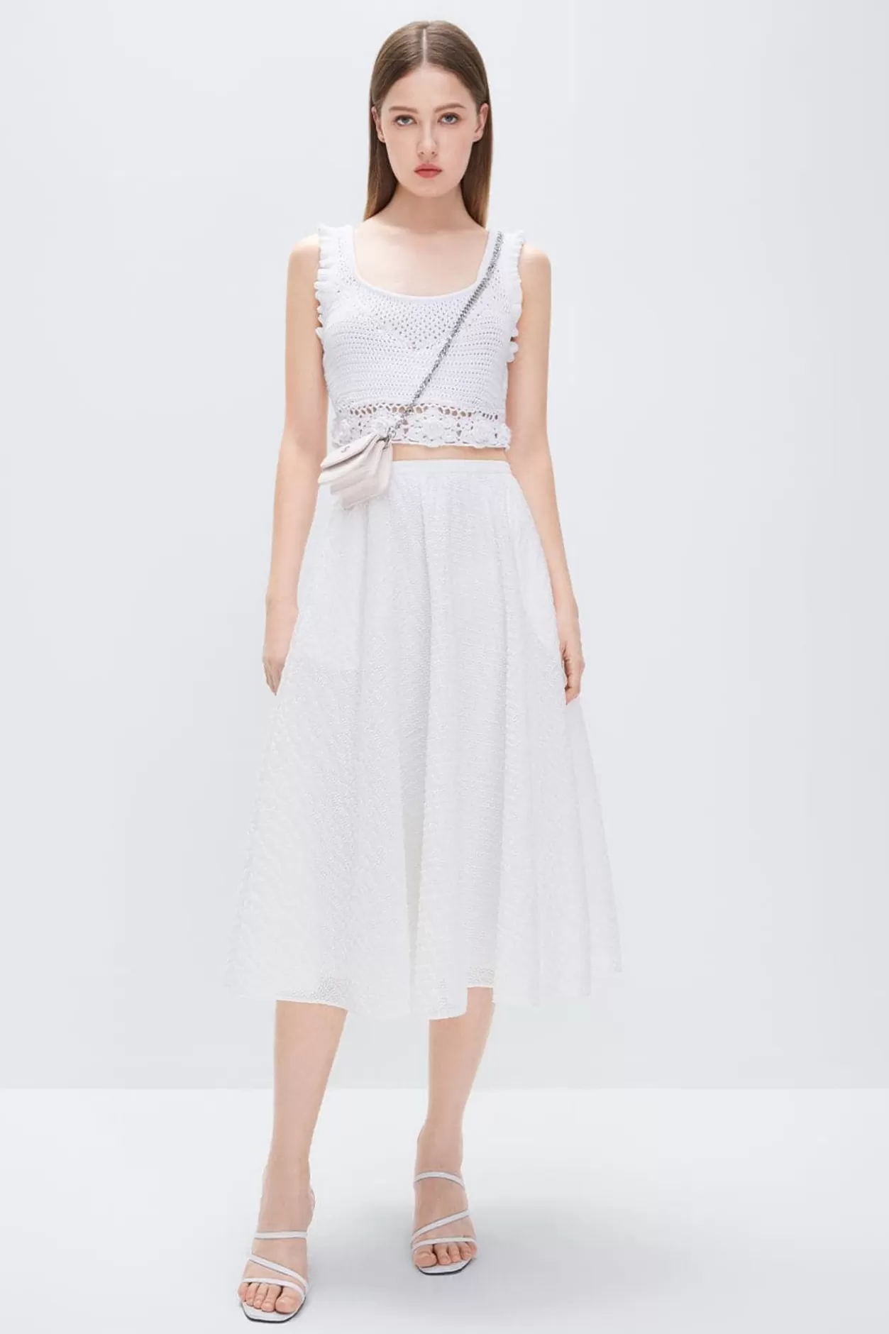 Miss Sixty Pleated Dress With Jacquard Ruffles Bright White Discount