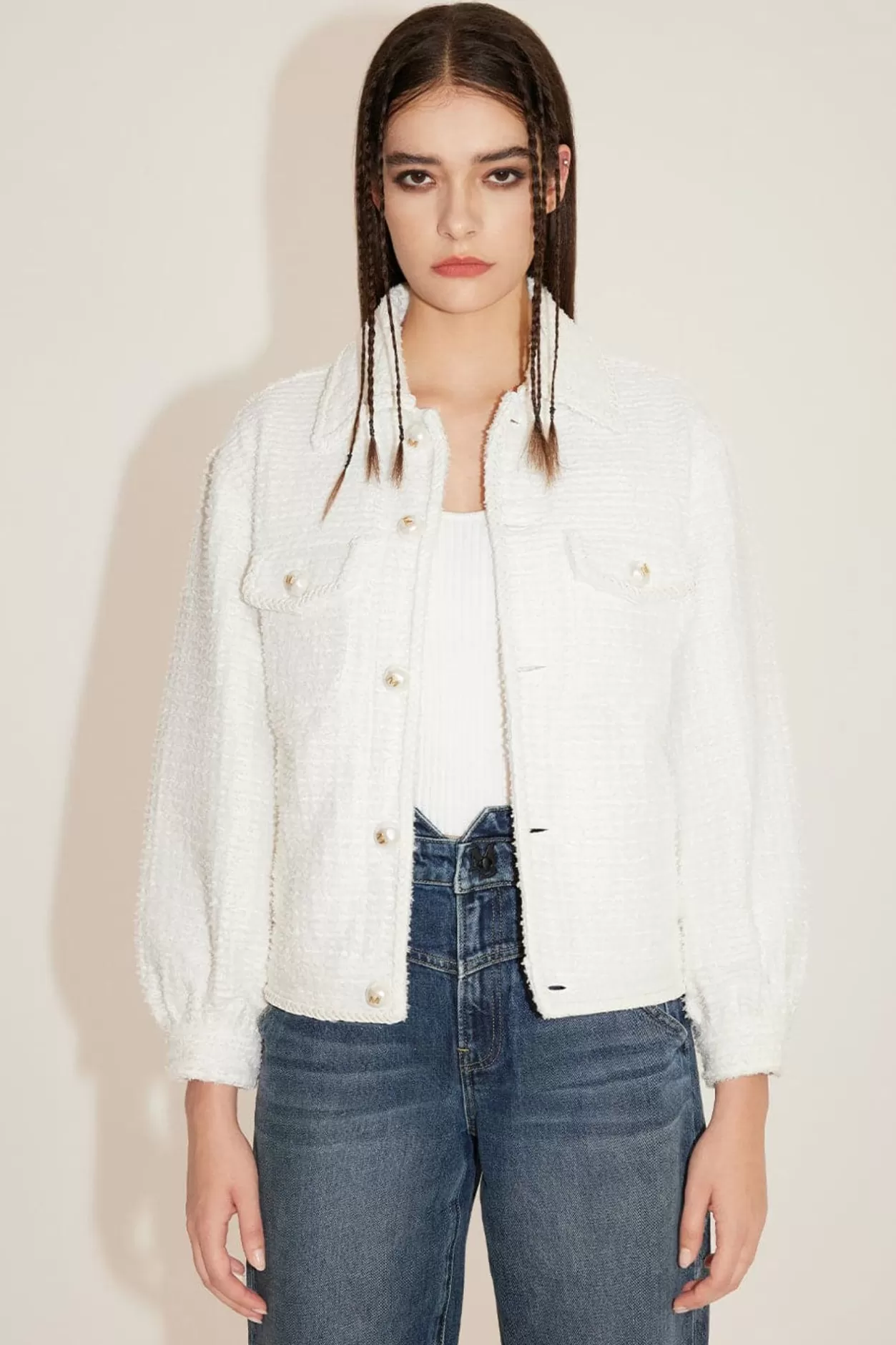 Miss Sixty Polo Collar Denim Jacket White Flash Sale