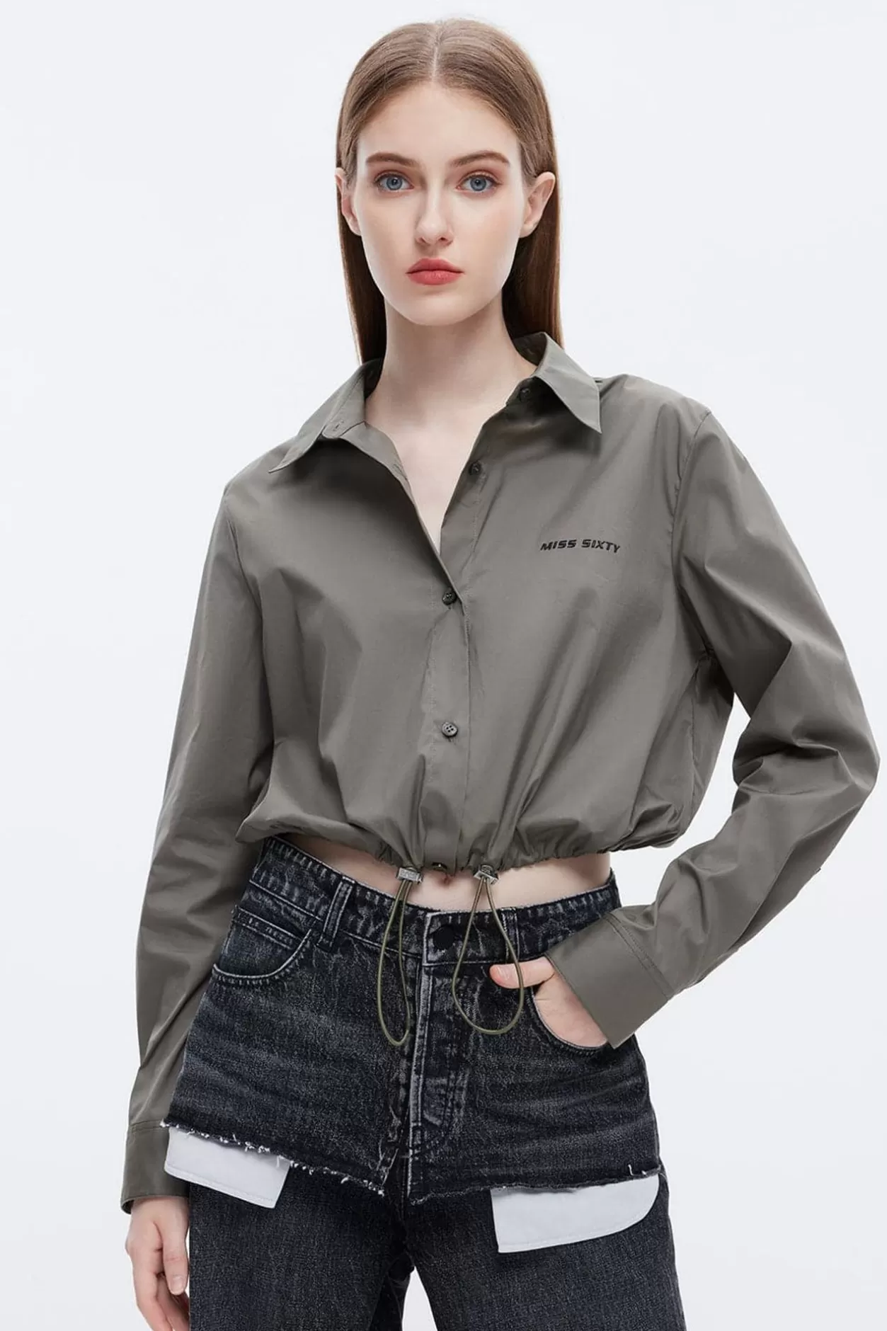 Miss Sixty Polo Neck Drawstring Cropped Shirt Best Sale