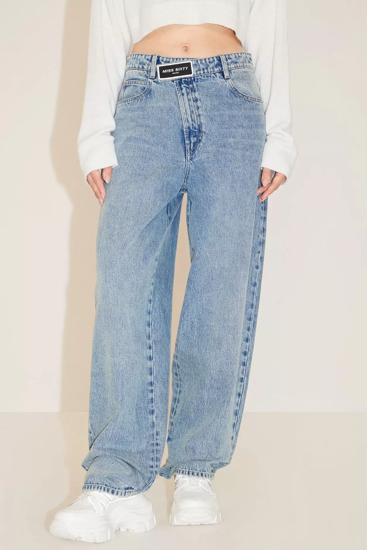 Miss Sixty Relaxed And Straight Fit Jeans With Asymmetrical Waist Middle Blue Outlet