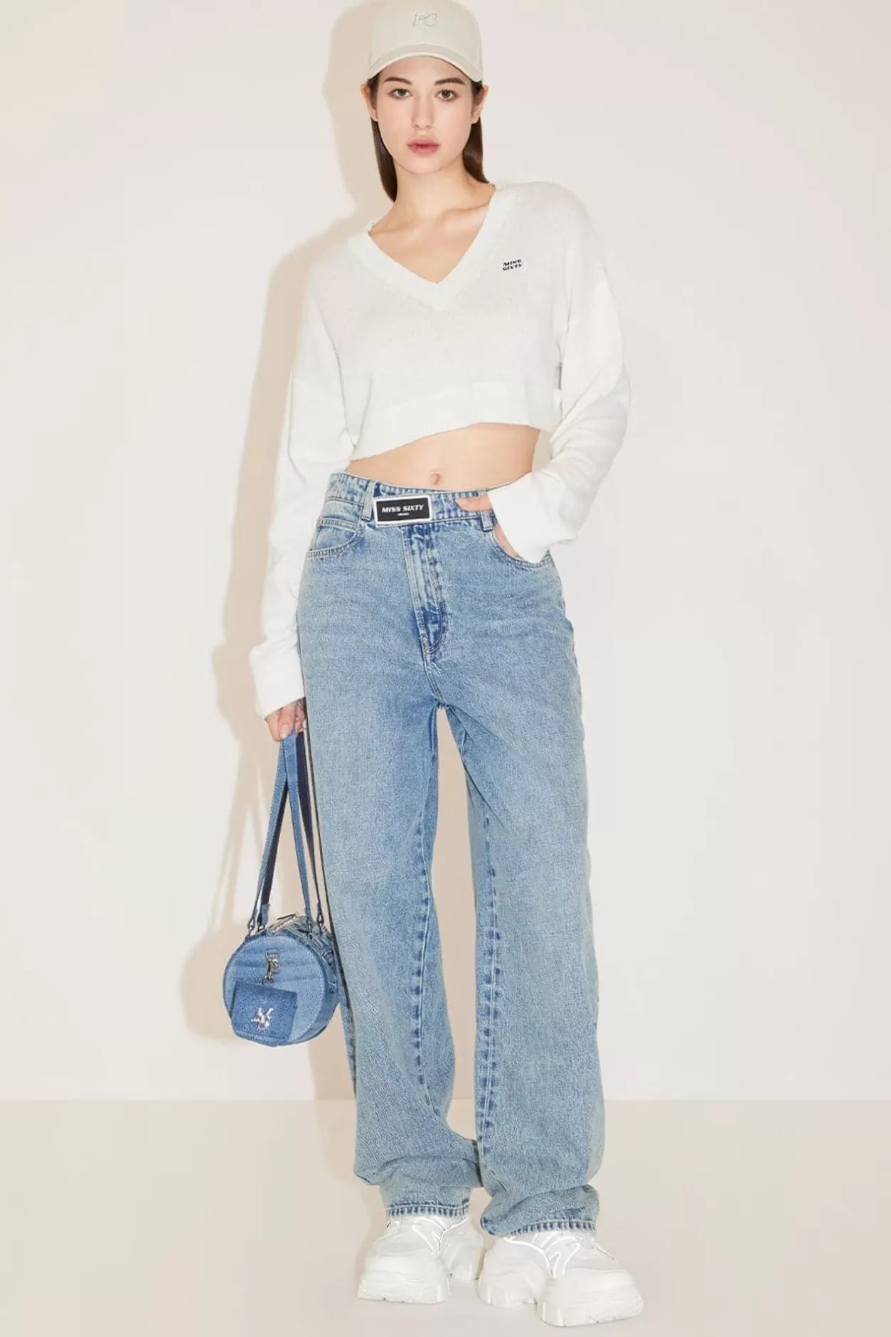 Miss Sixty Relaxed And Straight Fit Jeans With Asymmetrical Waist Middle Blue Outlet