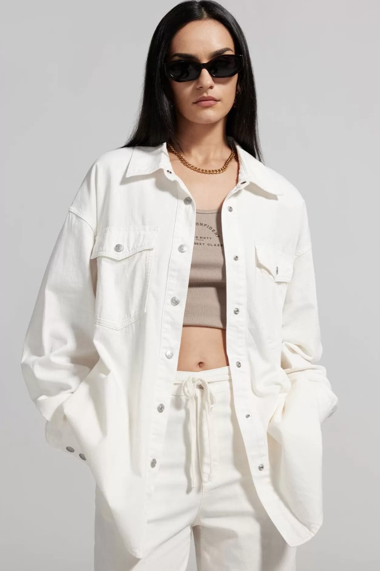 Miss Sixty Relaxed Cream Denim Shirt White Flash Sale