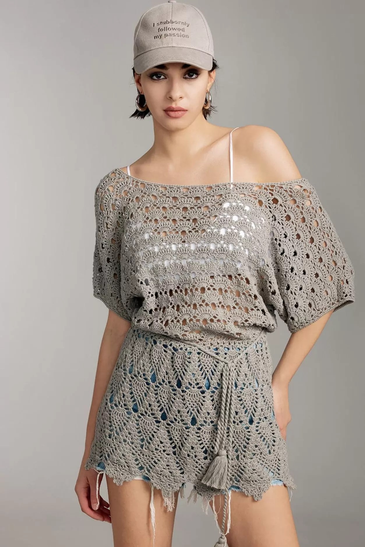 Miss Sixty Resort Style Crochet Knit Wear Green Grey Clearance