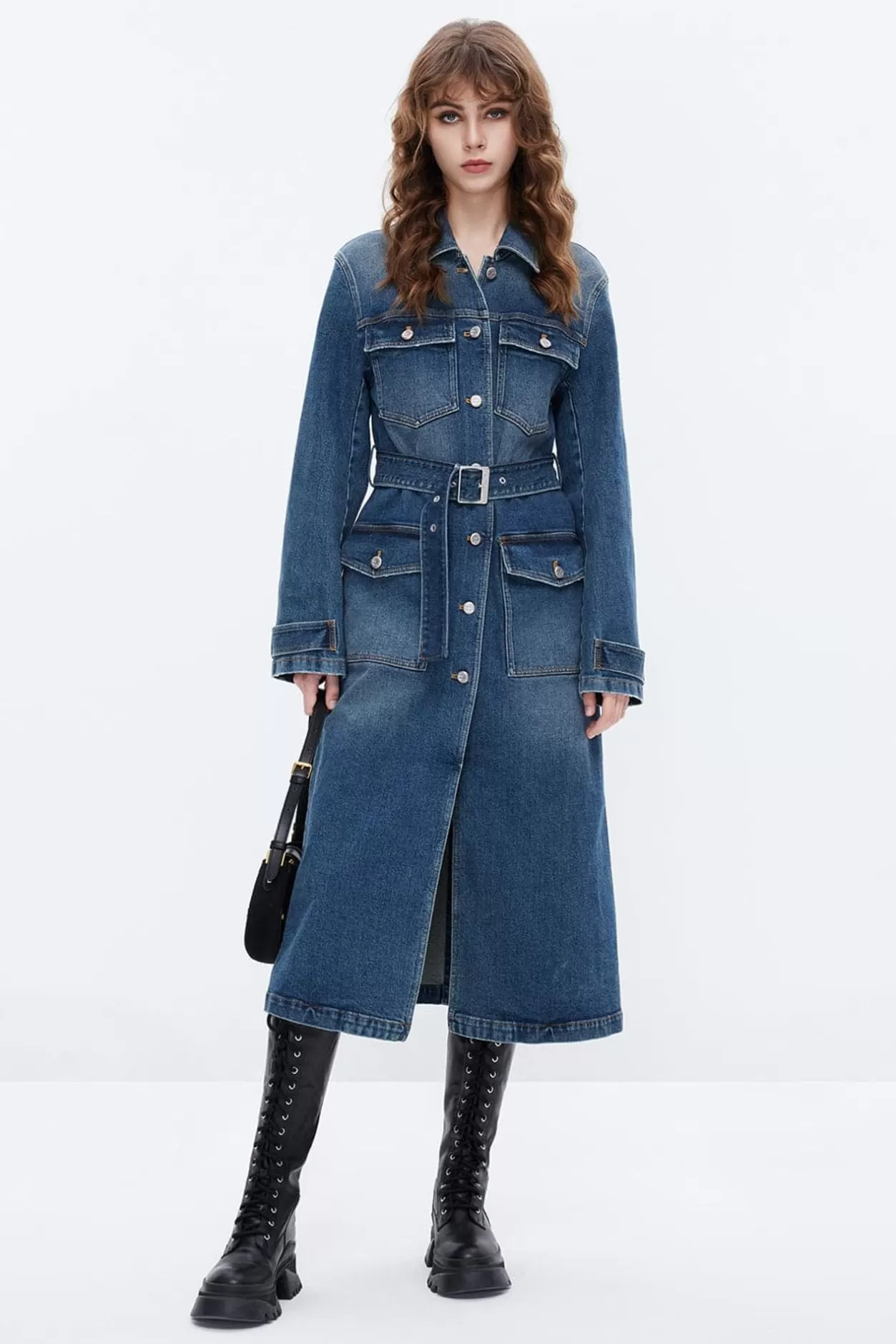 Miss Sixty Retro Blue Belted Cargo Style Denim Coat Middle Blue Clearance