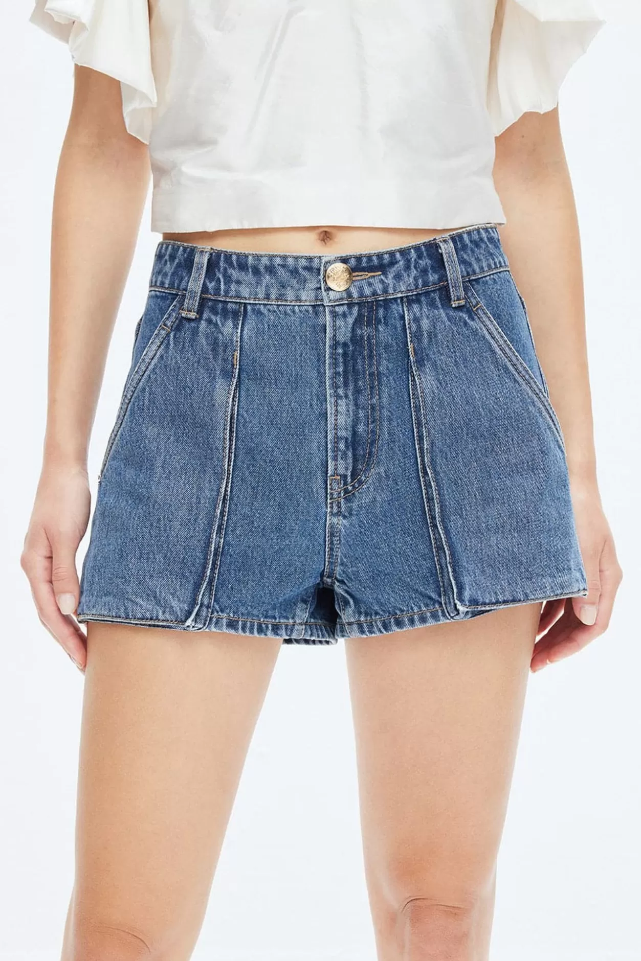 Miss Sixty Retro Blue Cargo Style Denim Shorts Middle Blue Cheap